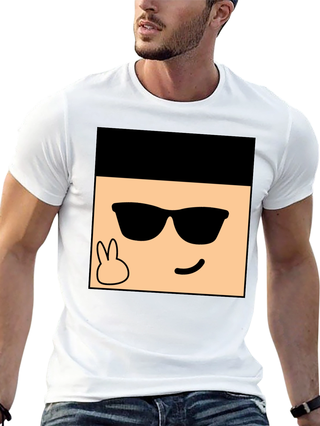 Cool Cartoon Face Graphic Black T-Shirt