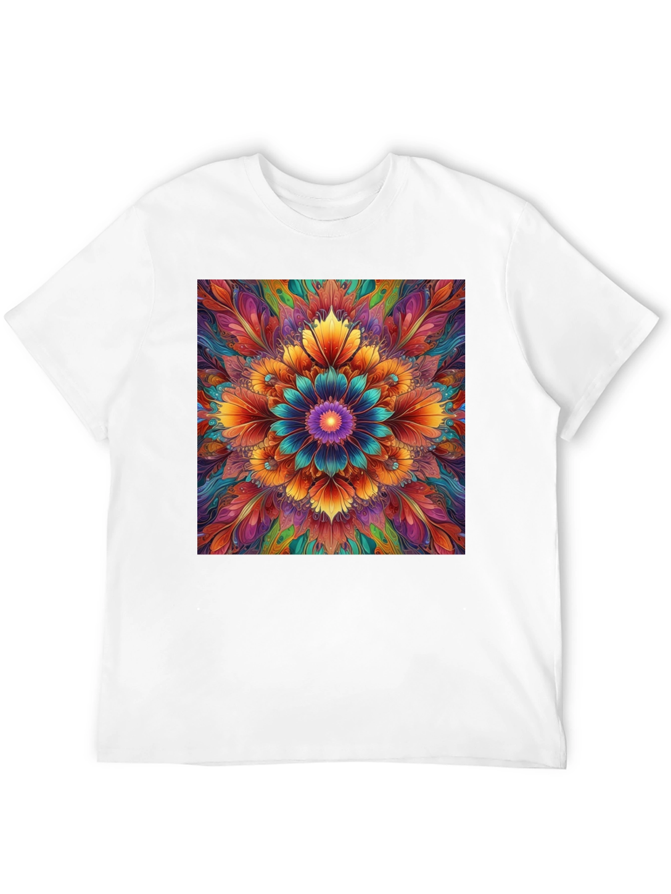Vibrant Floral Mandala Print Black T-Shirt