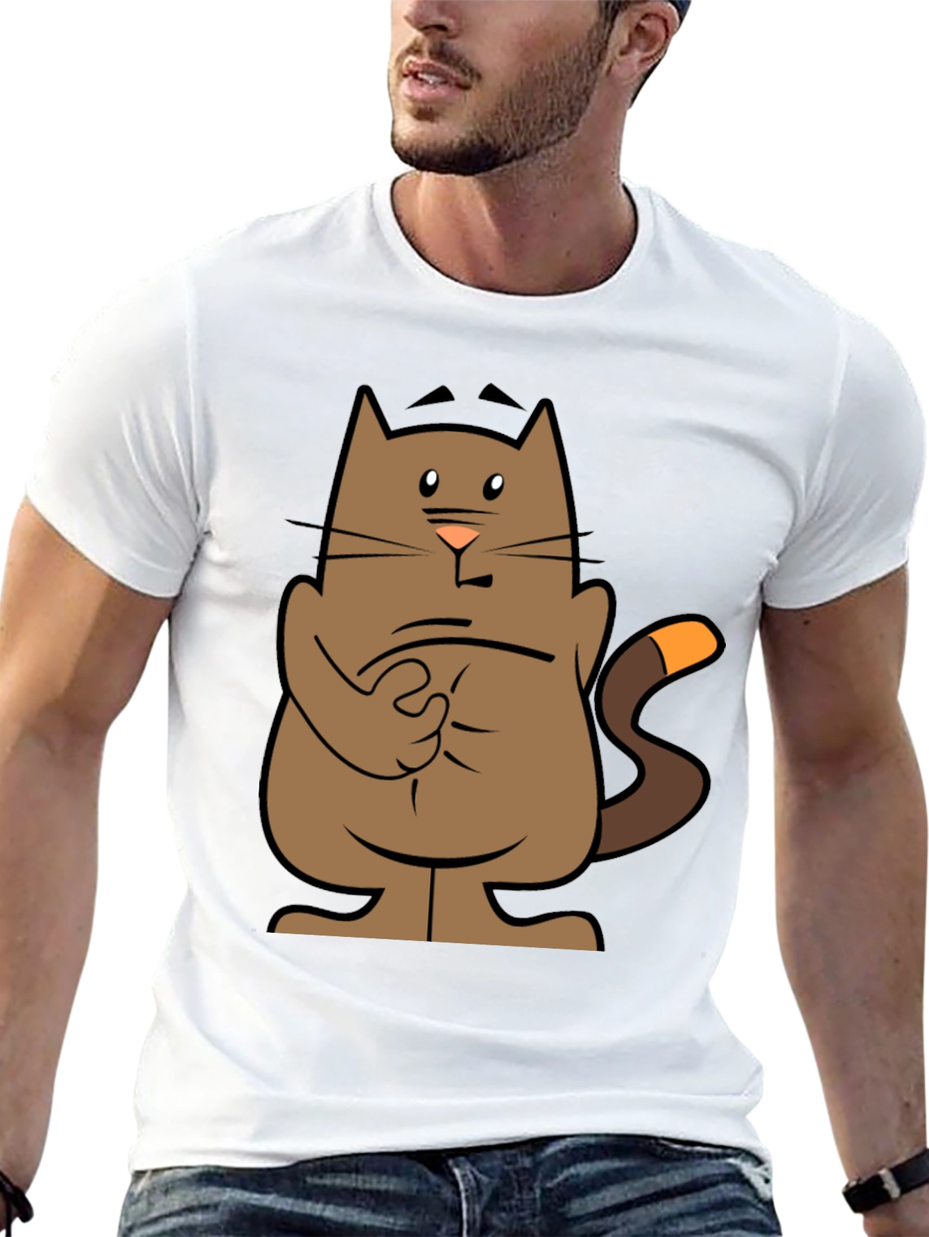 Cartoon Cat Graphic Tee - Black T-Shirt