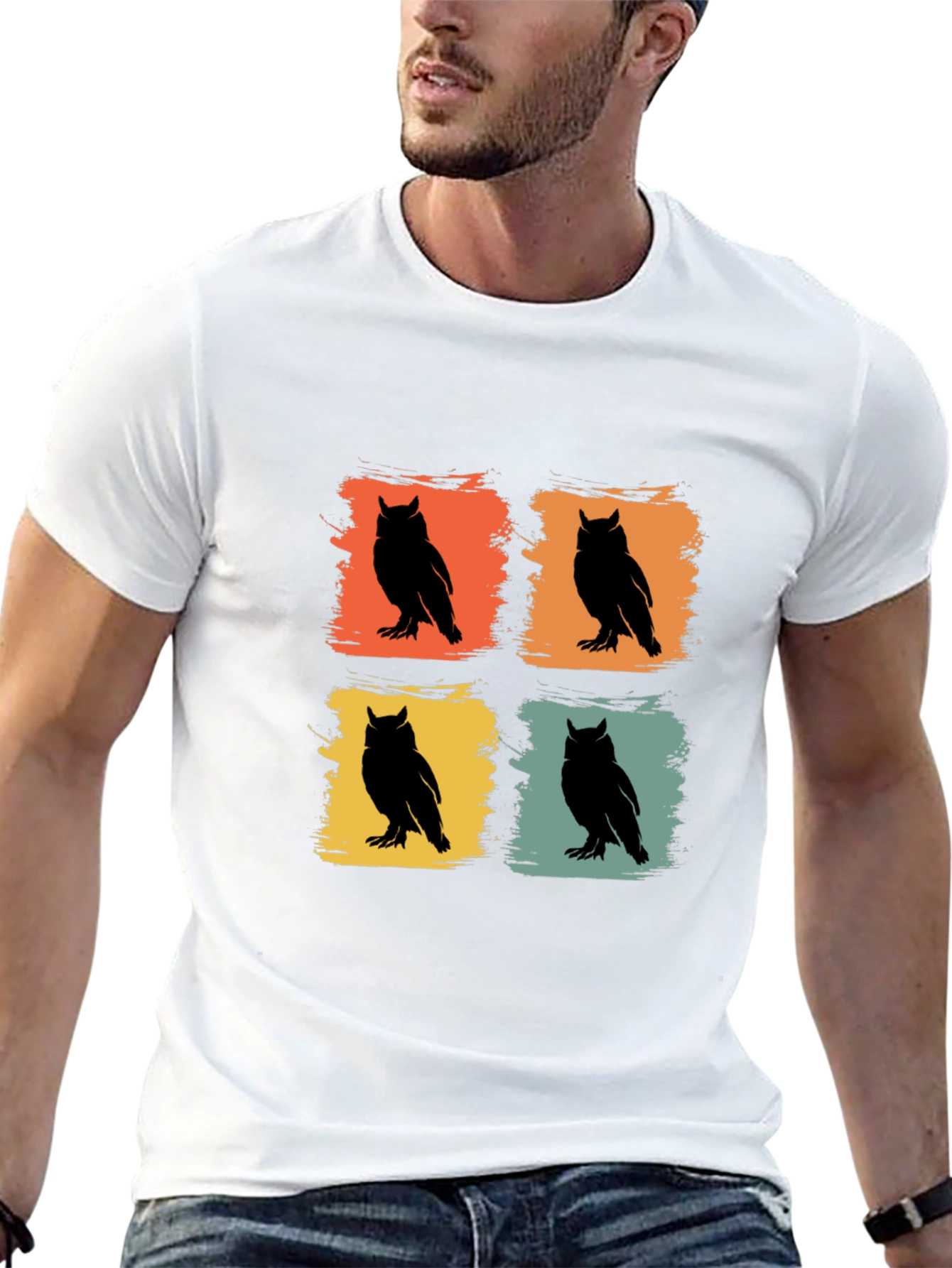 Retro Owl Graphic Tee - Mens Crew Neck