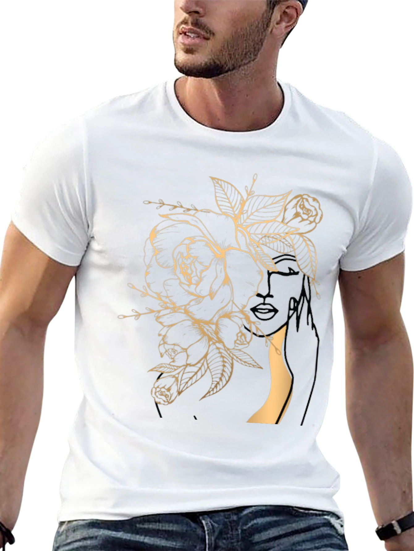 Floral Woman Graphic Tee - Stylish Black T-Shirt