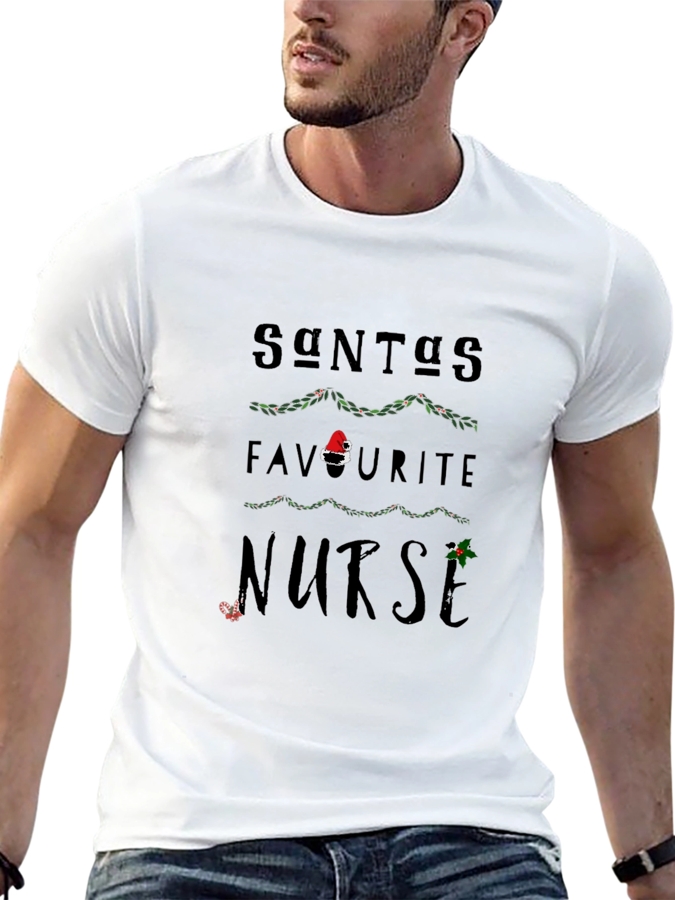 Santas Favorite Nurse Christmas Graphic T-Shirt