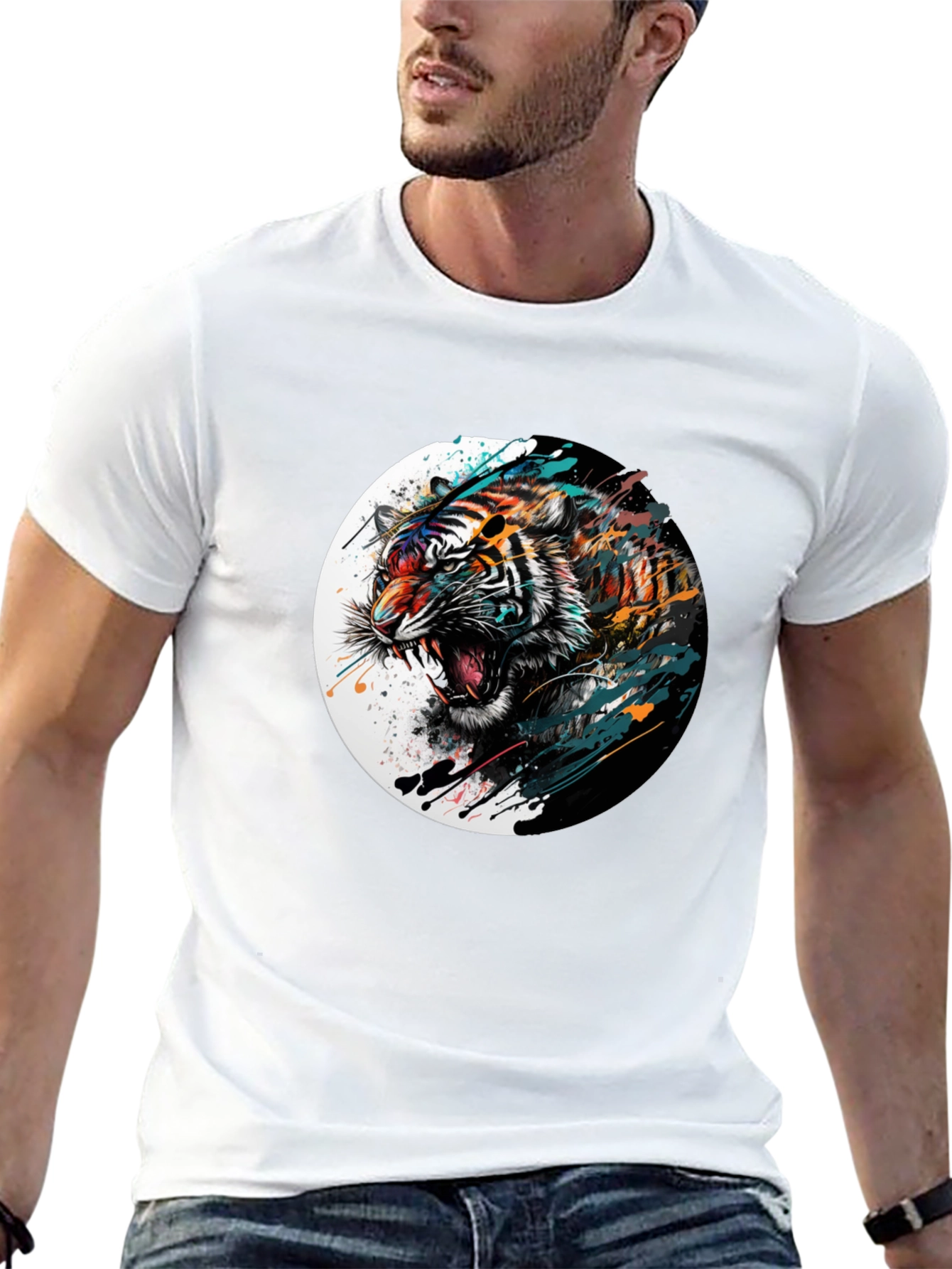 Mens Black Tiger Graphic Tee