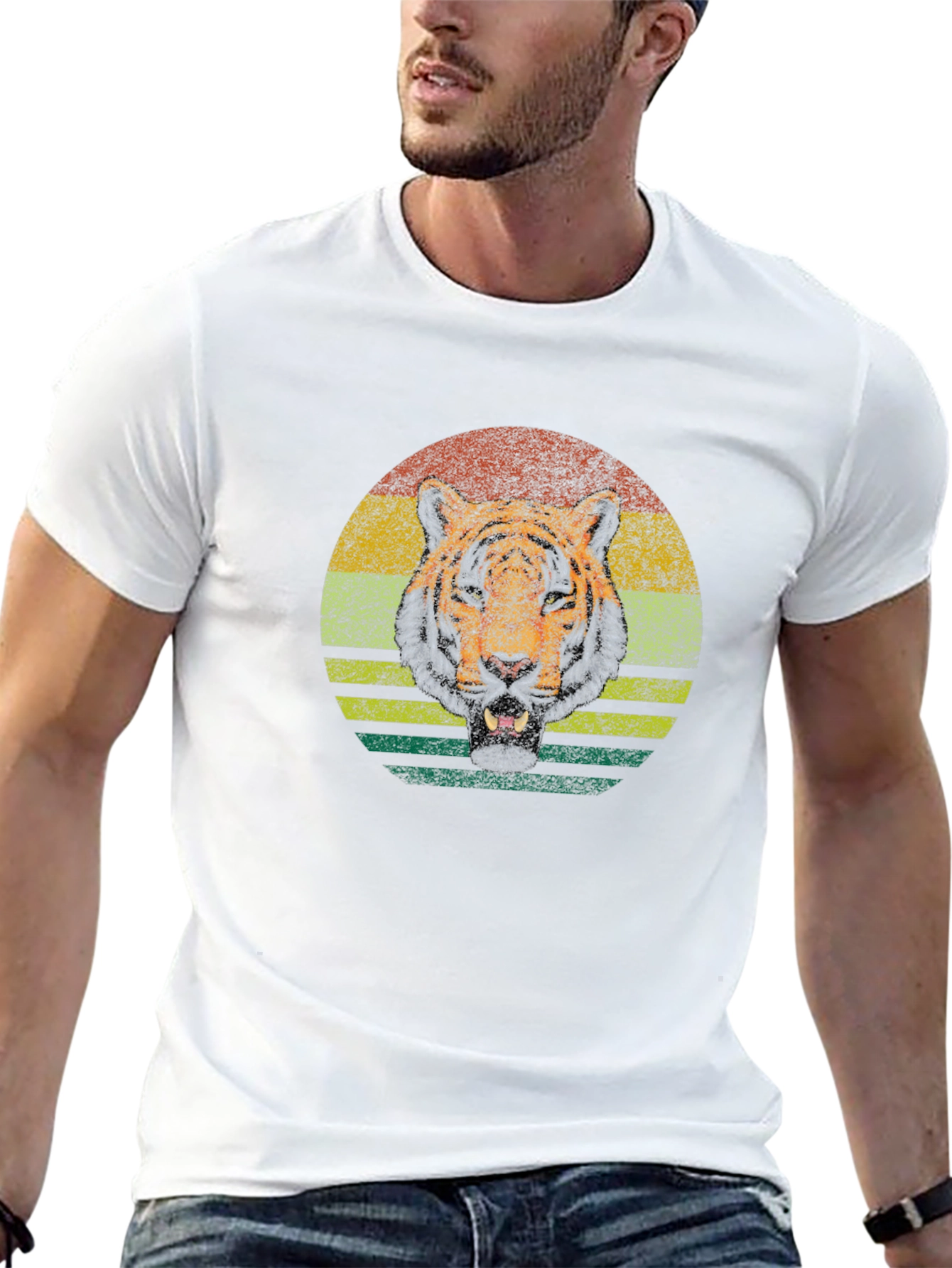 Retro Tiger Graphic Tee - Classic Crew Neck