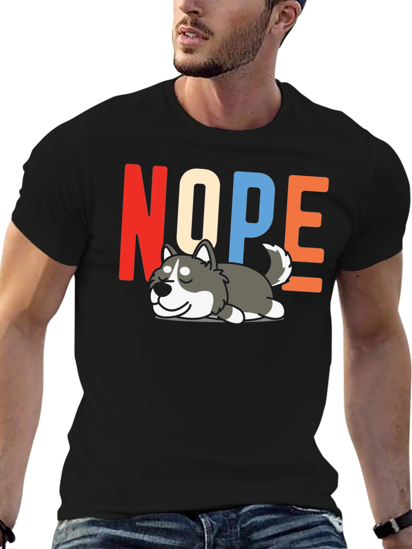 Nope Husky T-Shirt - Funny Lazy Dog Graphic Tee