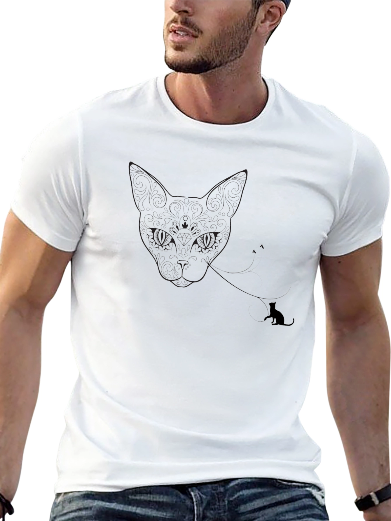 Black Cat Outline T-Shirt