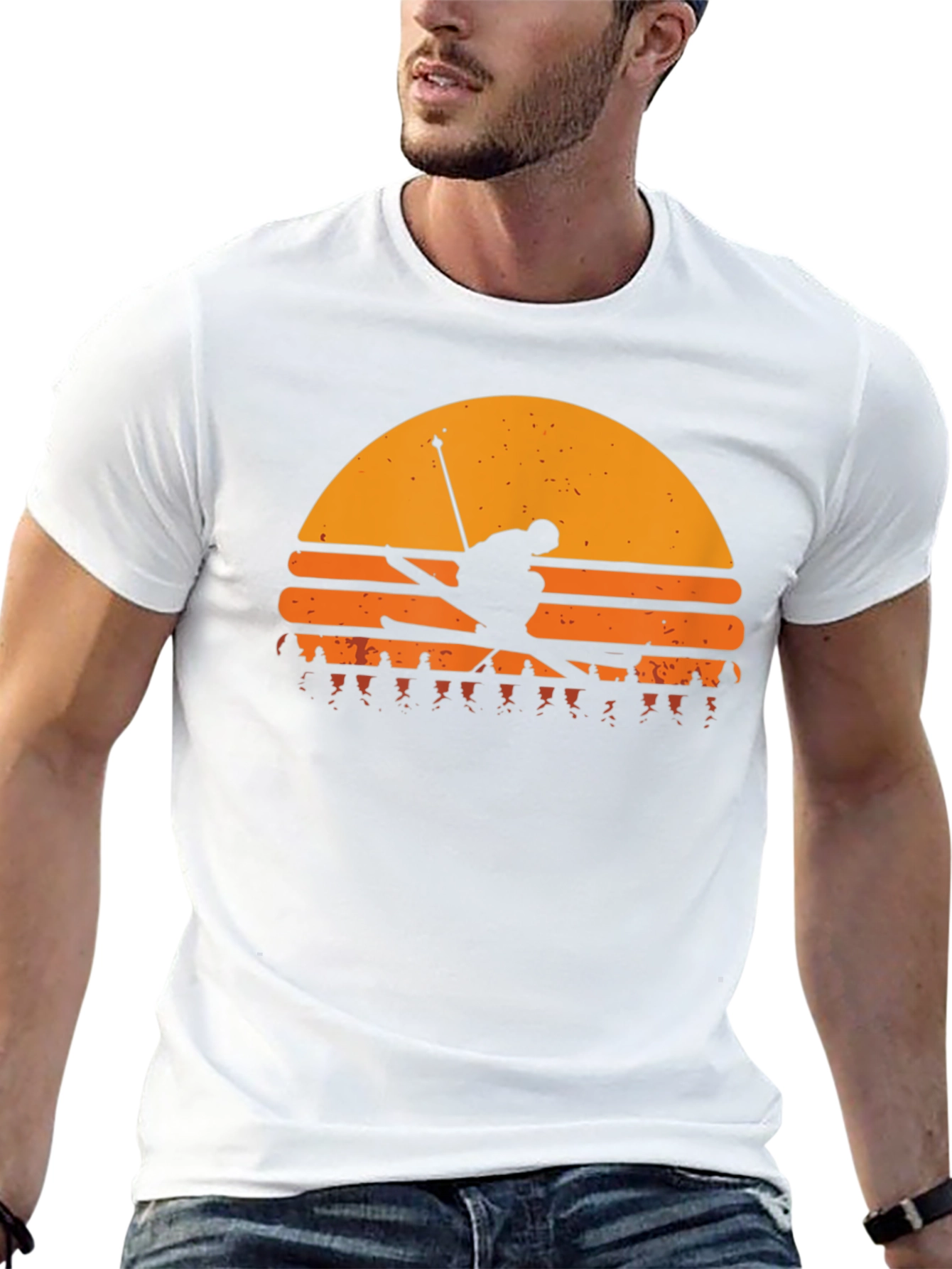 Retro Ski Sunset T-Shirt - Black Graphic Tee