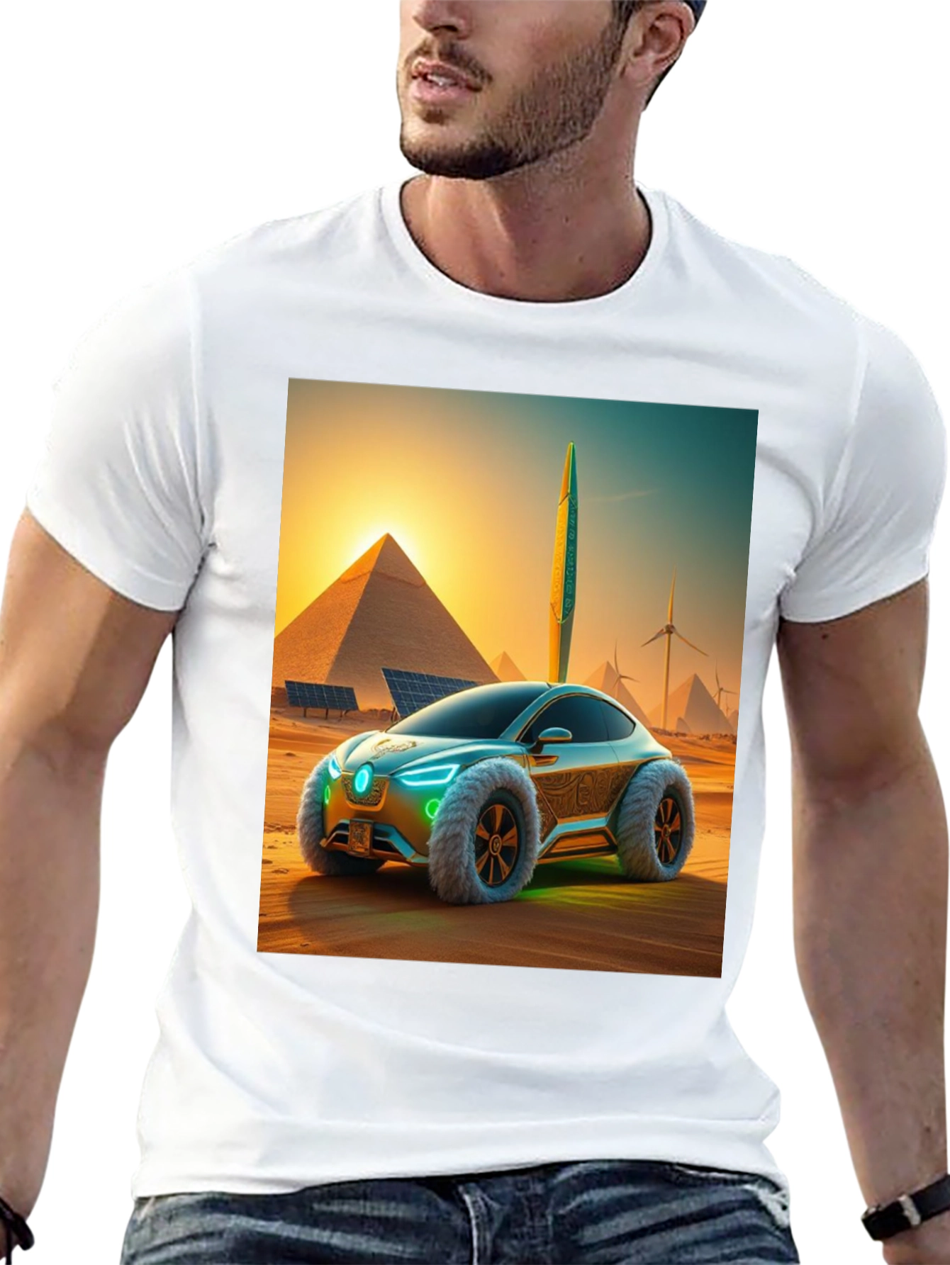 Futuristic Desert Car Graphic Tee - Black
