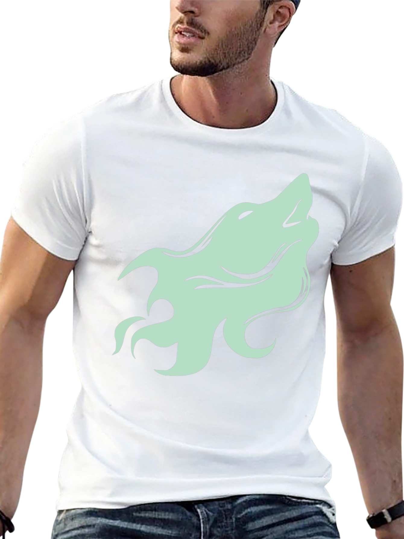 Mens Black T-Shirt with Howling Wolf Graphic