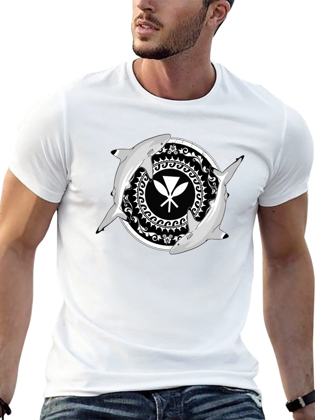 Shark Circle Graphic Tee - Black