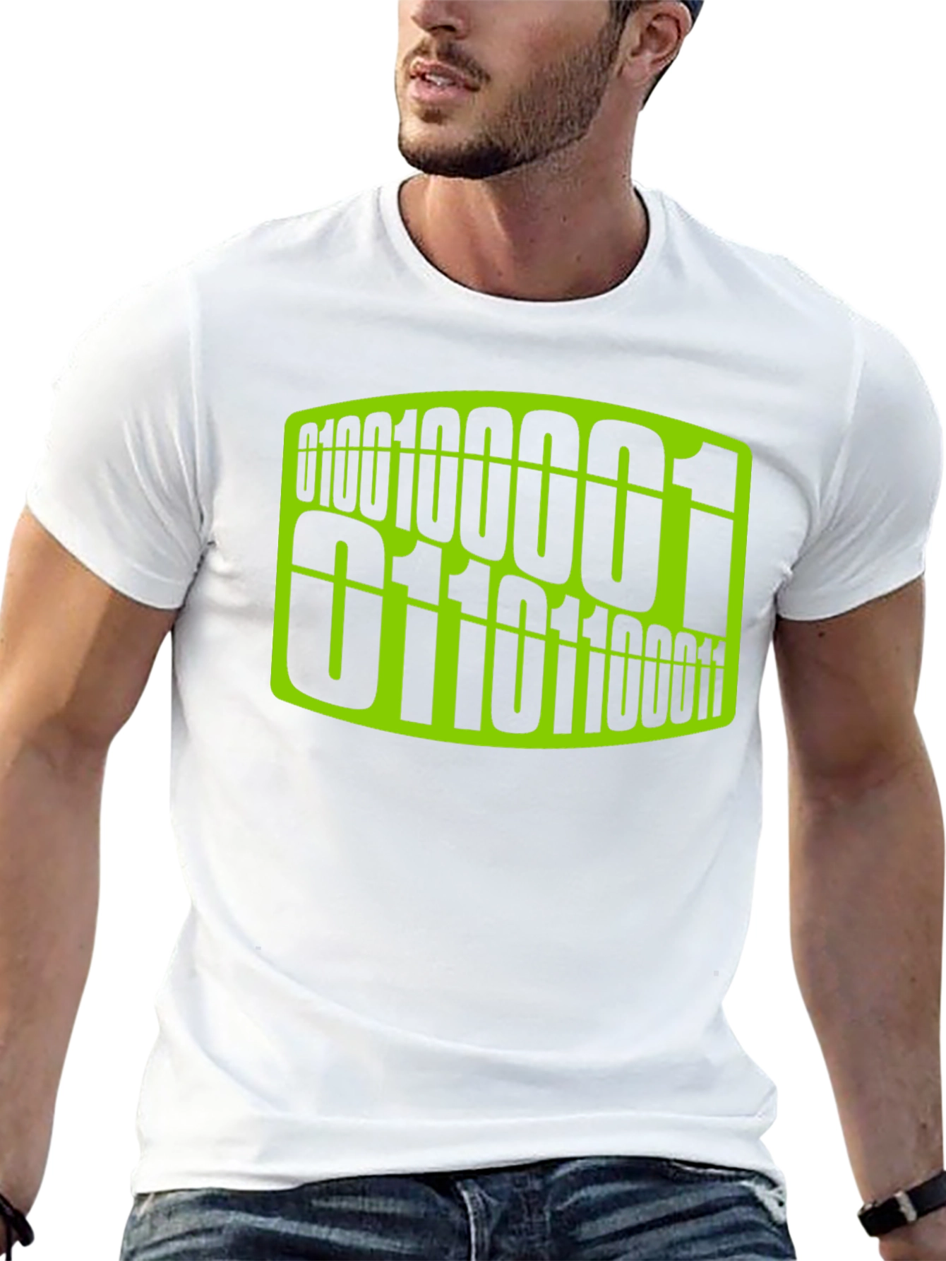 Binary Code Graphic Tee - Black Cotton Casual T-Shirt