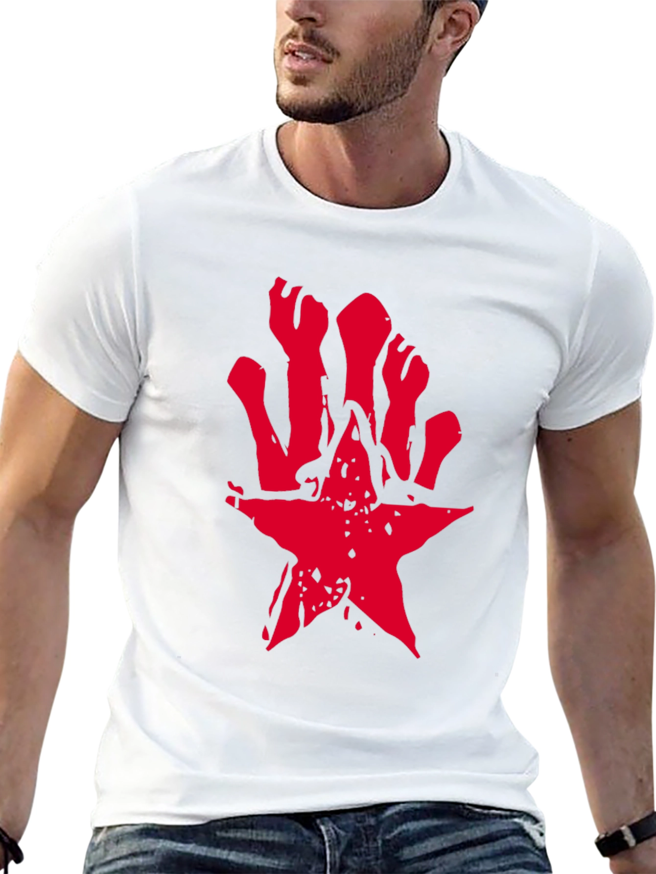 Edgy Red Star Graphic Black T-Shirt