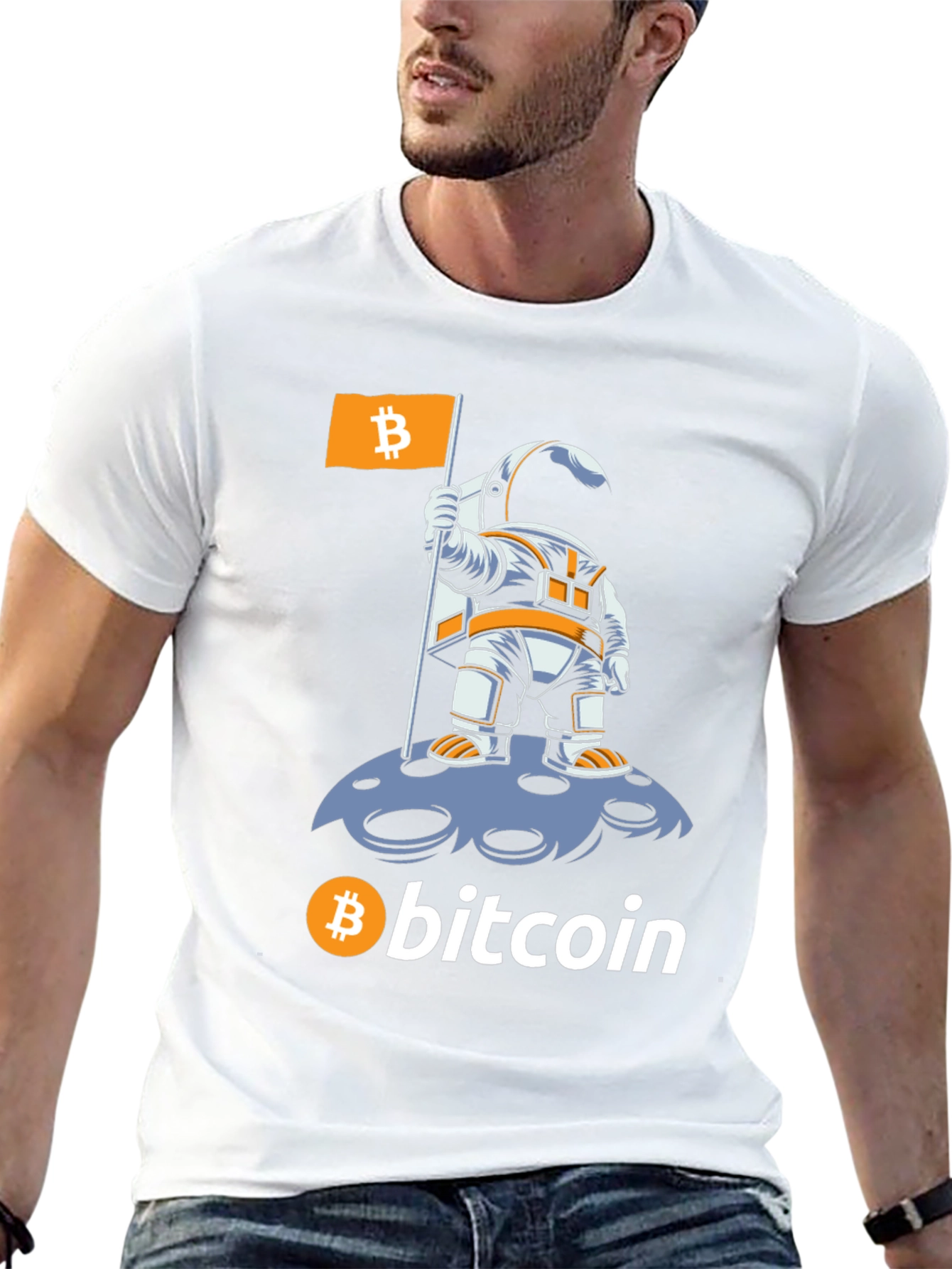Bitcoin Astronaut Graphic T-Shirt - Crypto Moon Landing Tee