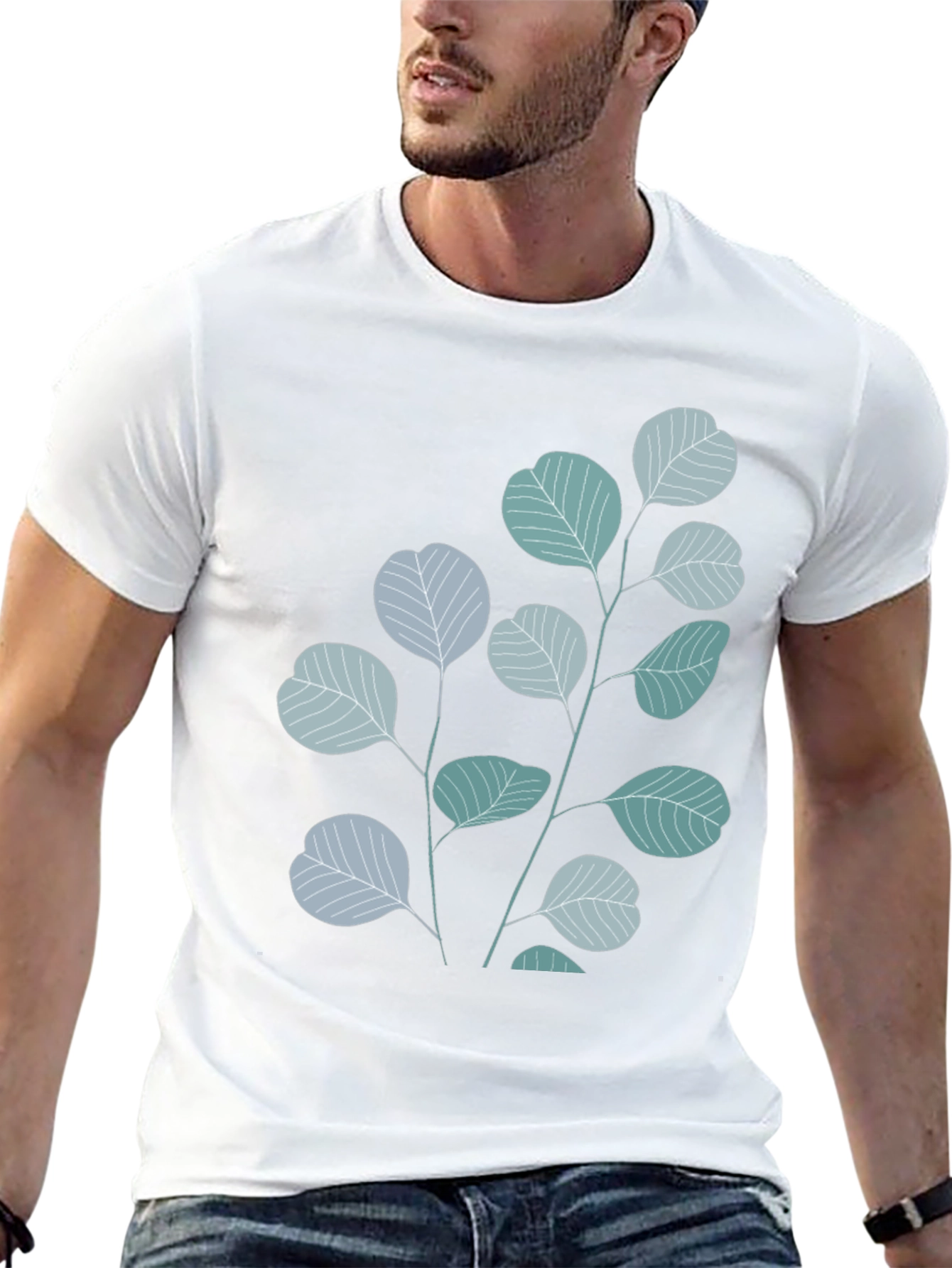 Botanical Leaves Graphic Tee - Black Cotton Blend