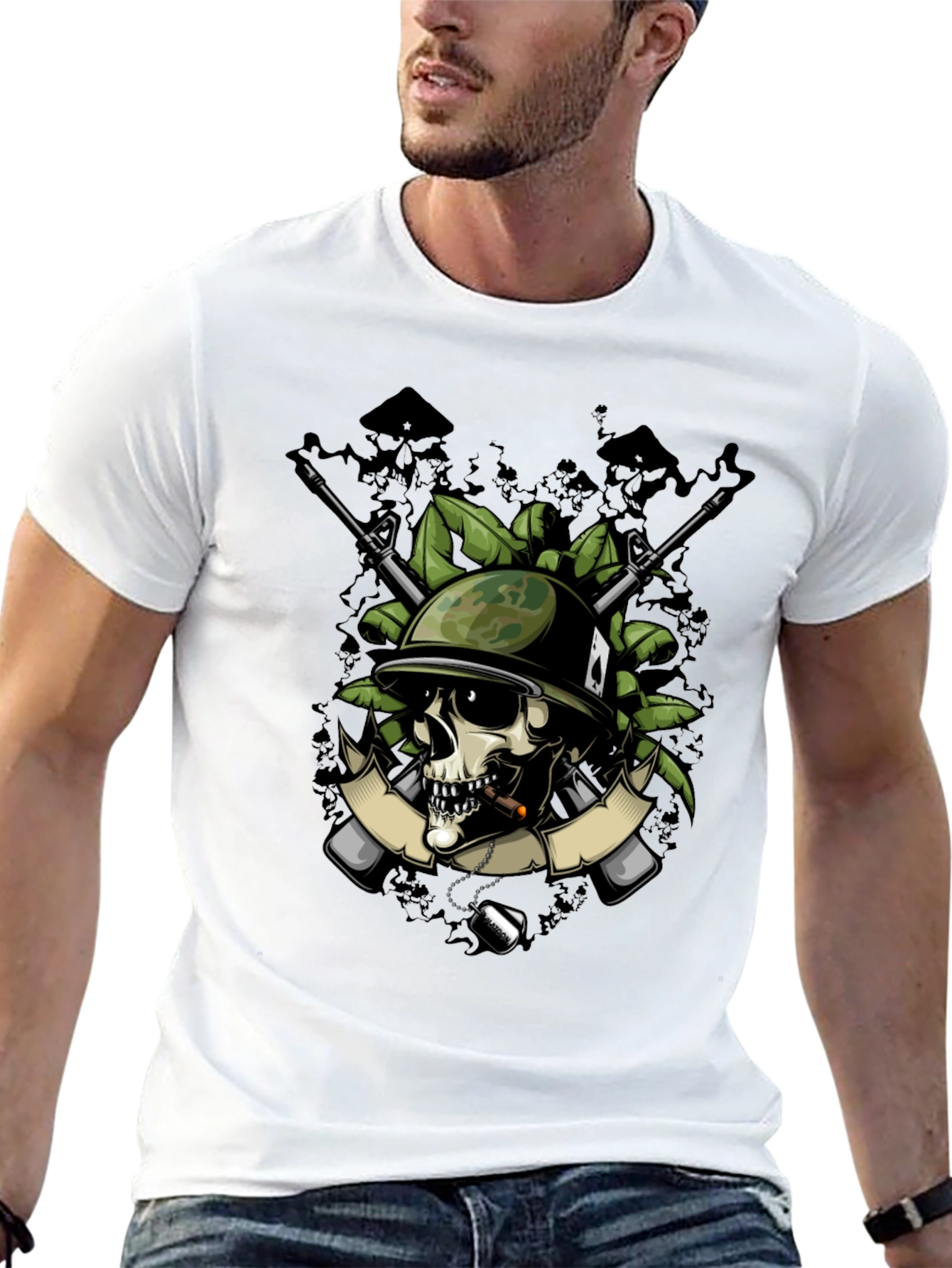 Skull Soldier Graphic T-Shirt - Military Style