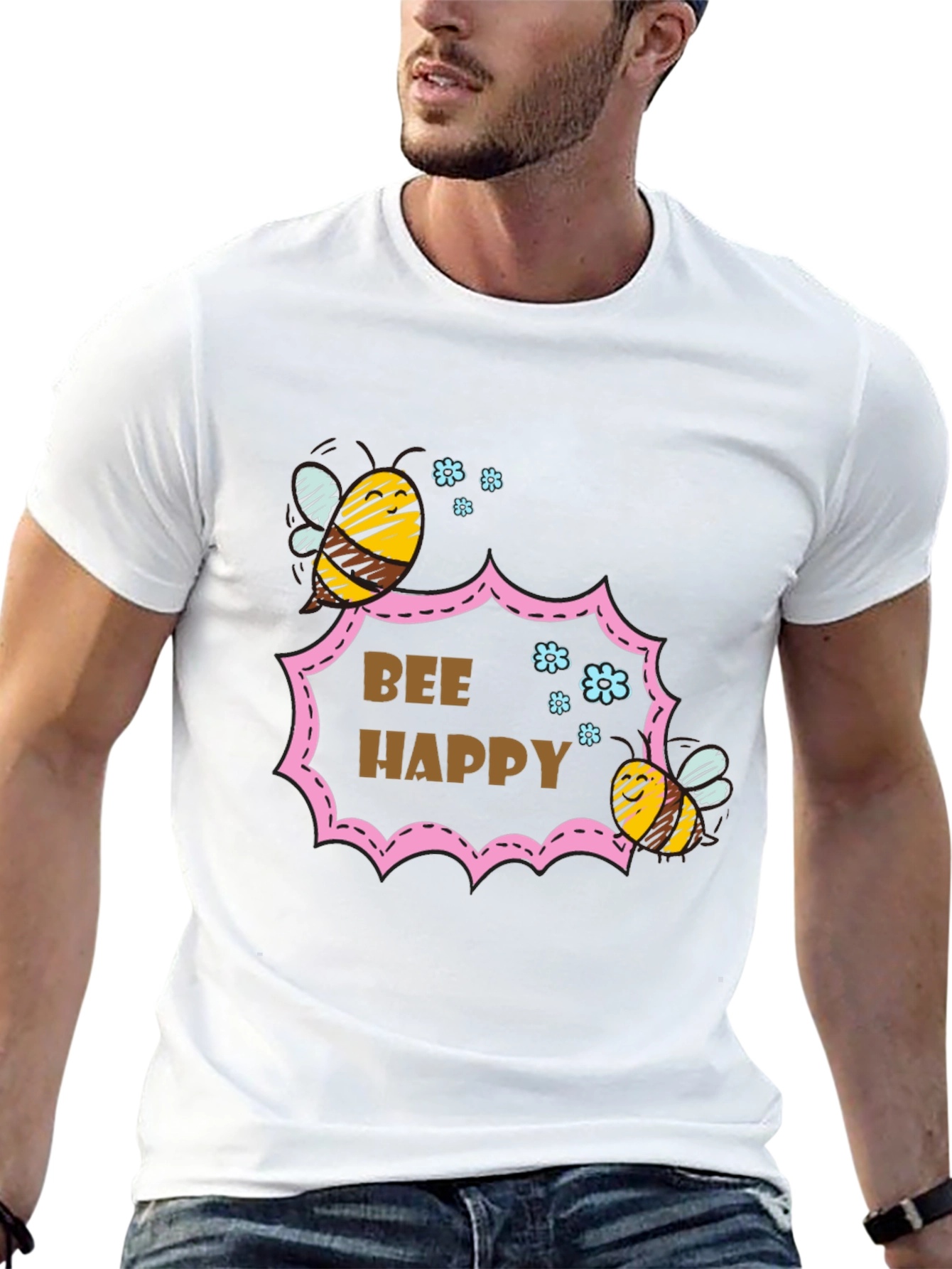 Bee Happy Graphic T-Shirt - Stylish Cotton Tee