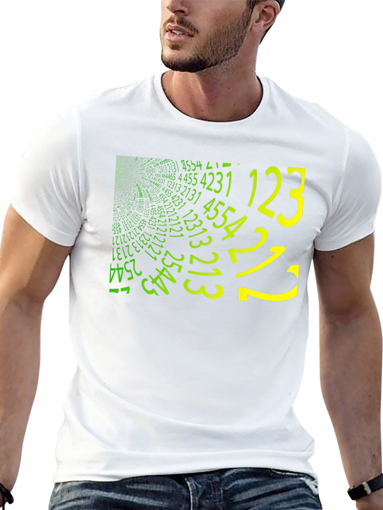 Matrix Style Number Print Crew Neck T-Shirt