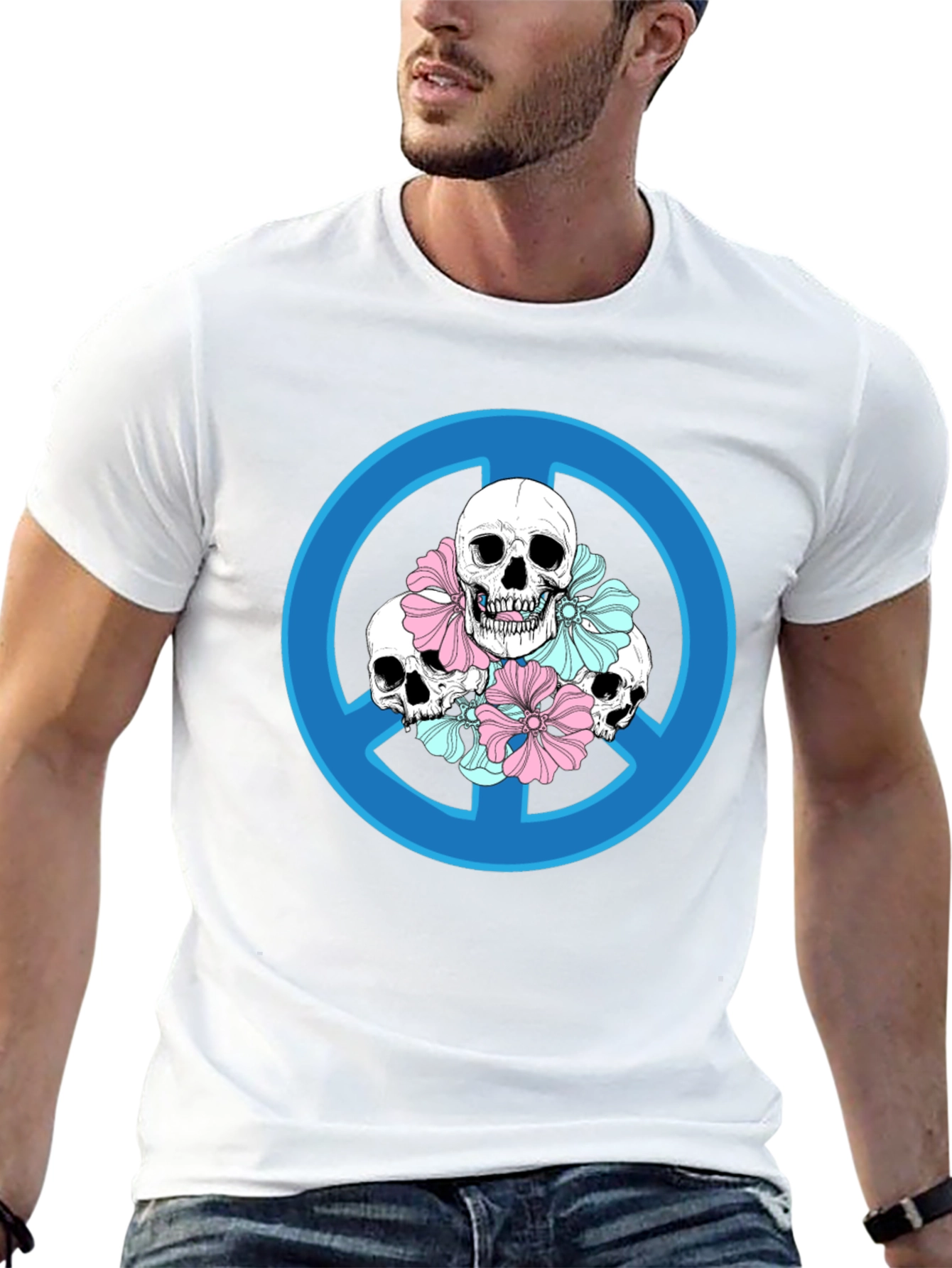 Skull Peace Sign Graphic T-Shirt
