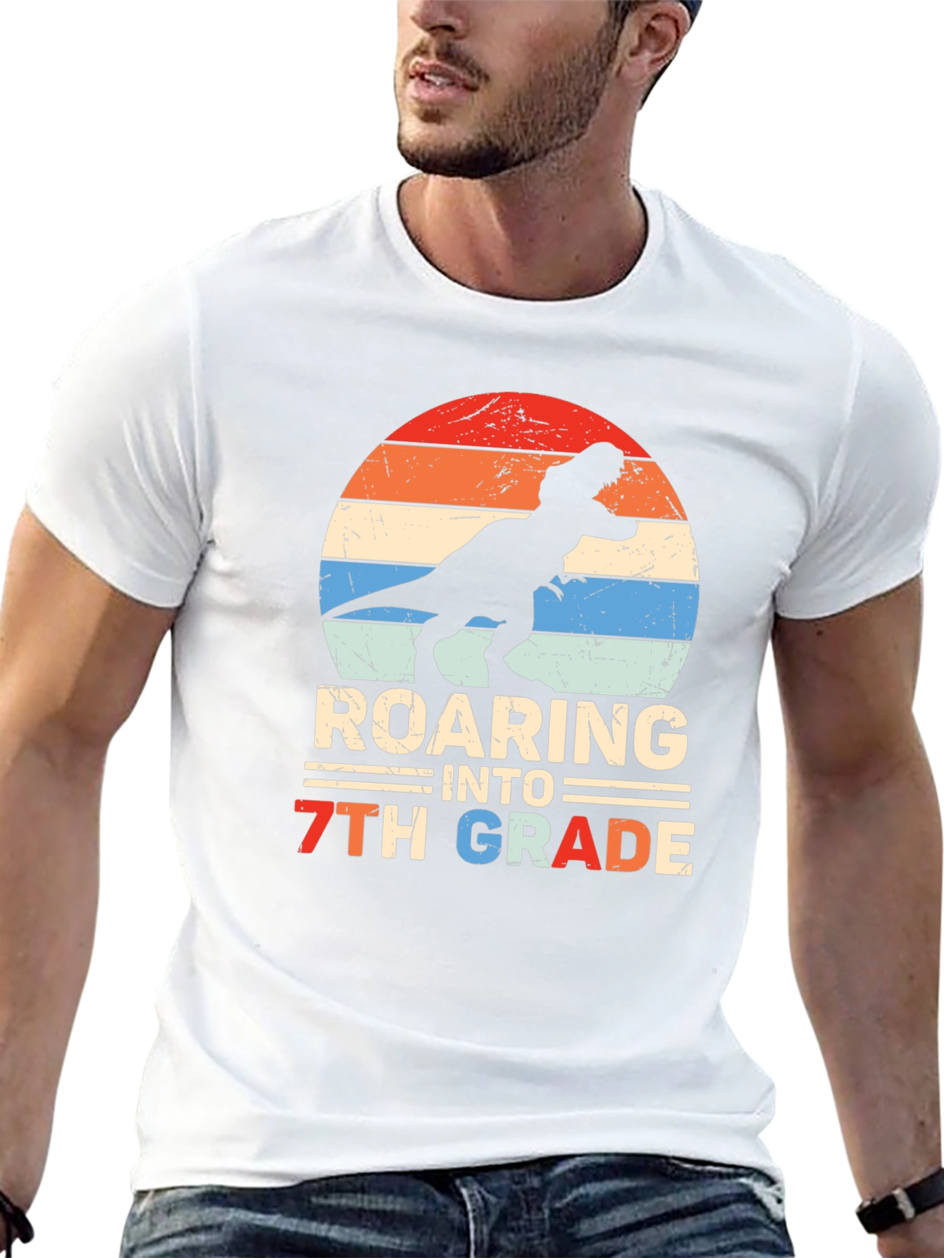 Roaring Into 7th Grade Dinosaur T-Shirt