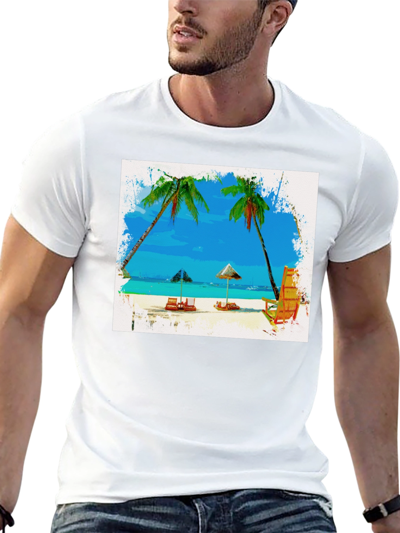 Beach Scene Graphic Tee - Tropical T-Shirt