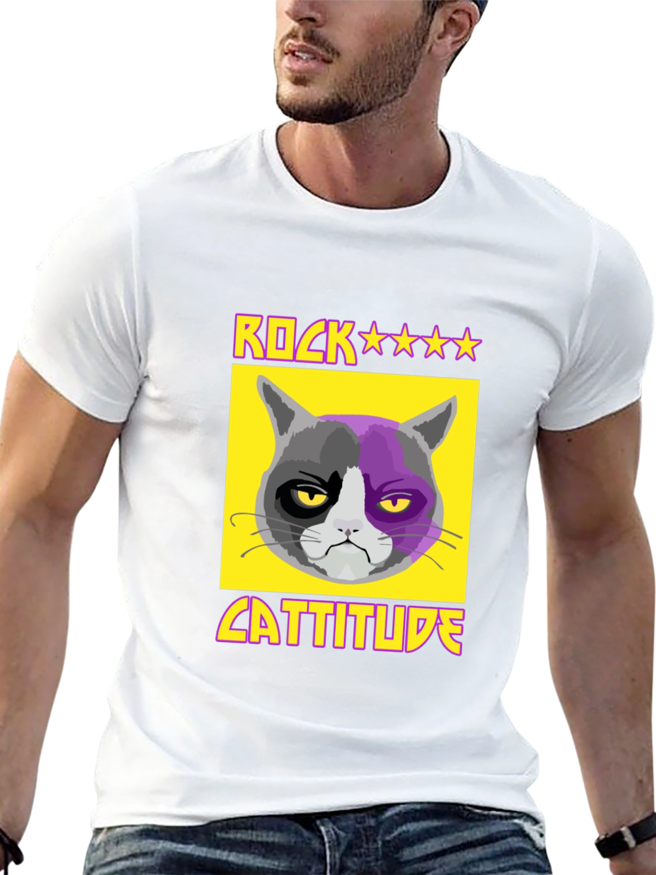 Rock Cattitude Graphic T-Shirt - Grumpy Cat Tee