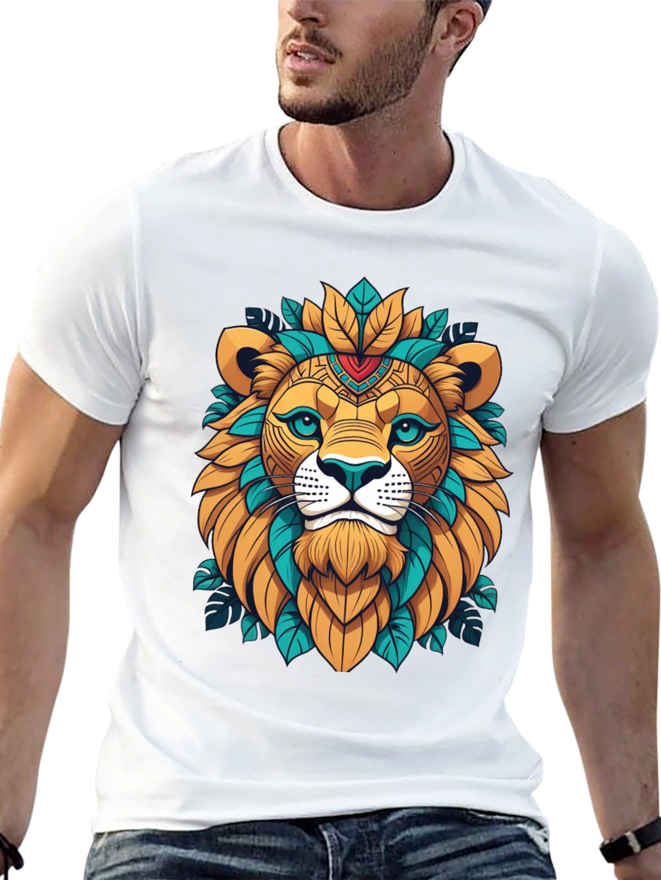 Lion Head Graphic Tee - Artistic Animal Design