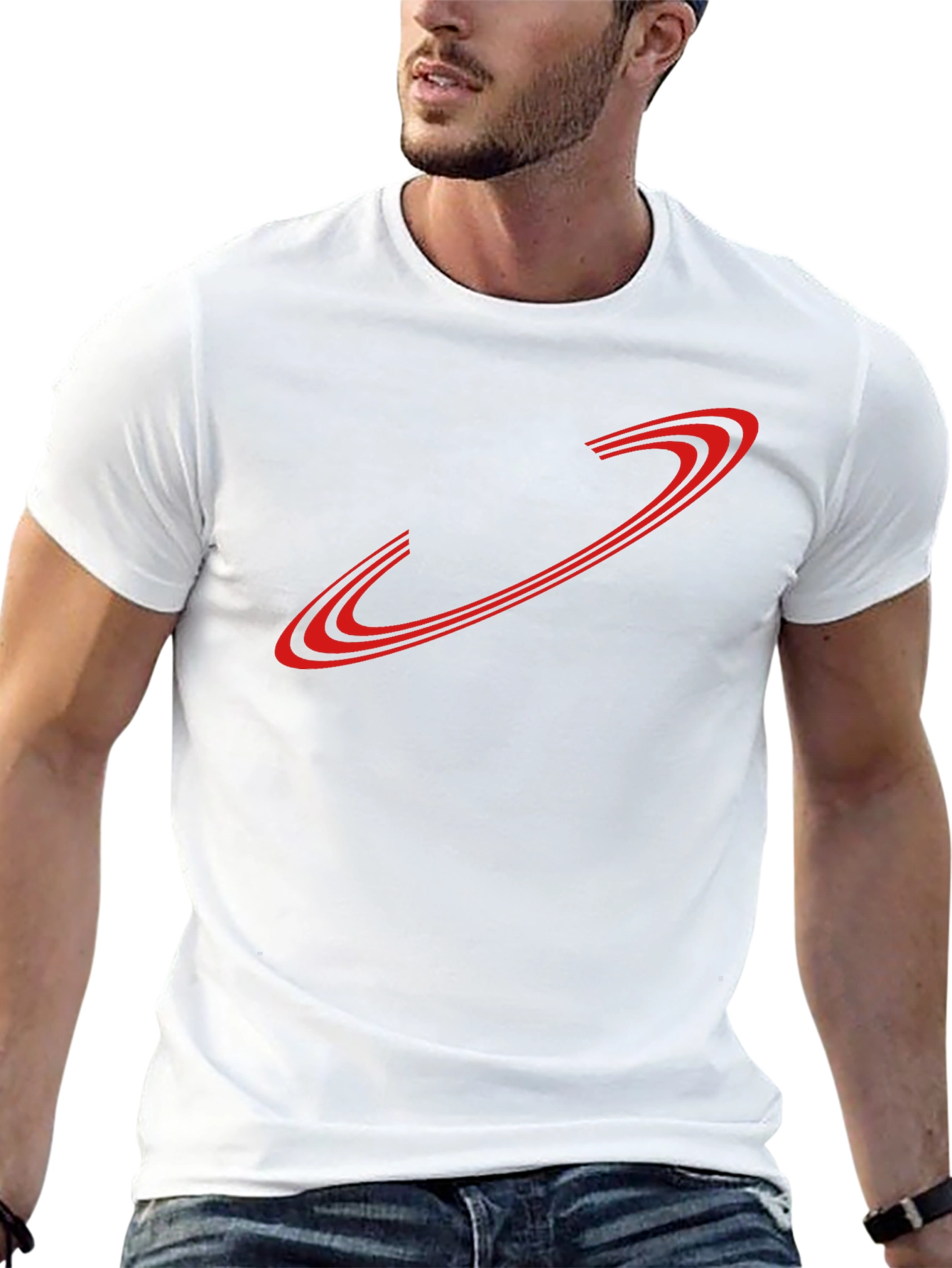 Sleek Black Tee with Red Graphic Design
