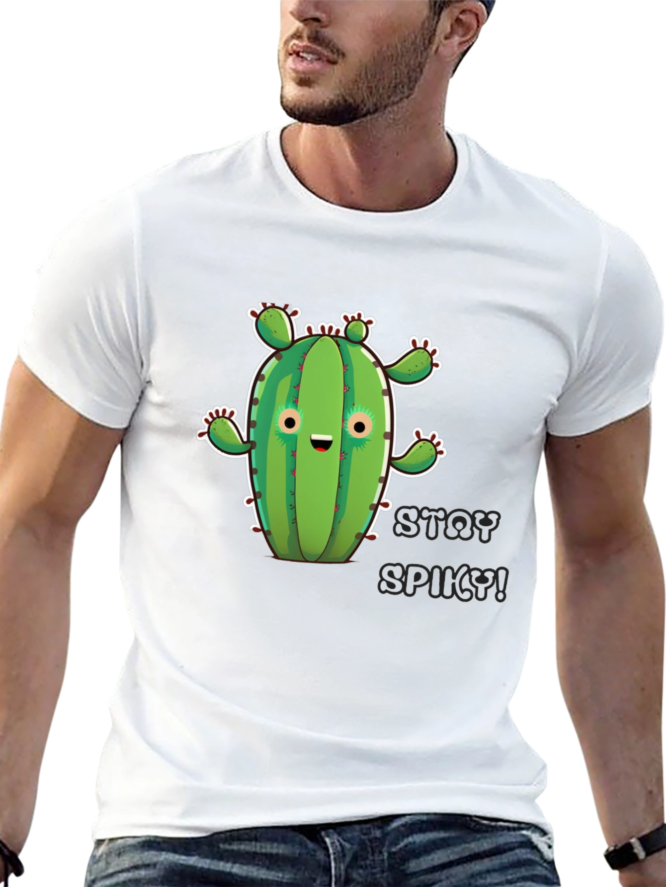 Stay Spiky Cactus Graphic T-Shirt - Black