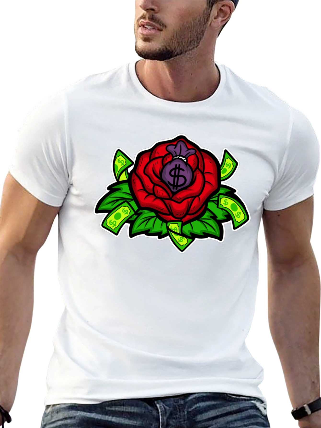 Rose Money Bag Graphic Tee - Black T-Shirt