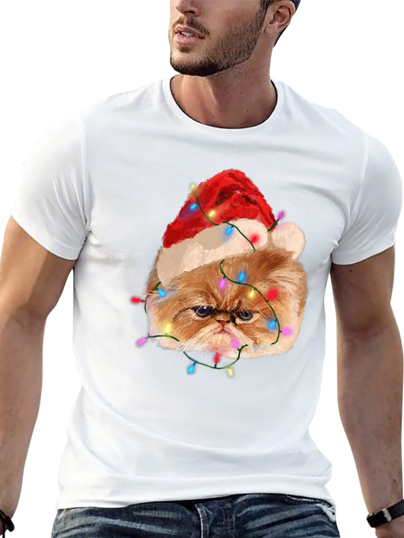 Festive Cat T-Shirt - Holiday Humor Apparel