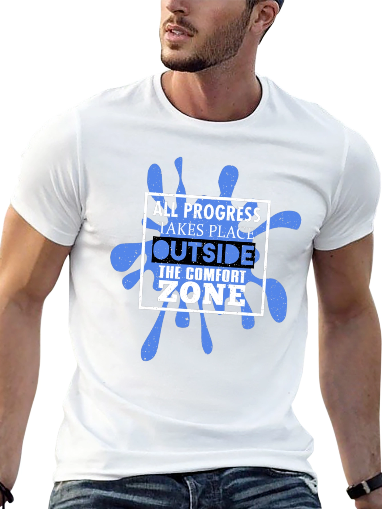 Progress Outside Comfort Zone Black Graphic T-Shirt