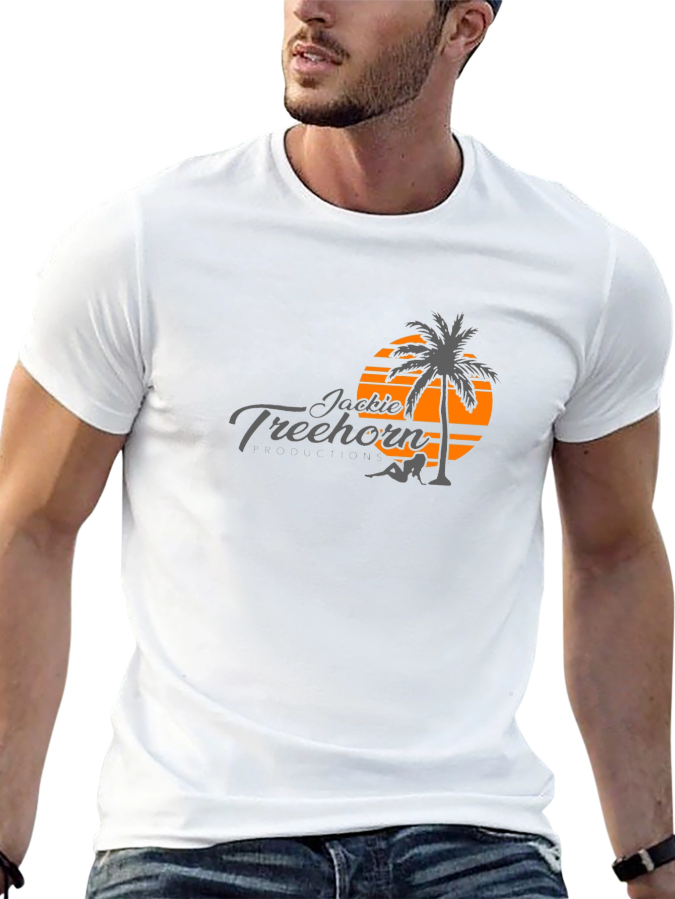 Jackie Treehorn T-Shirt - Retro Sunset Palm Design