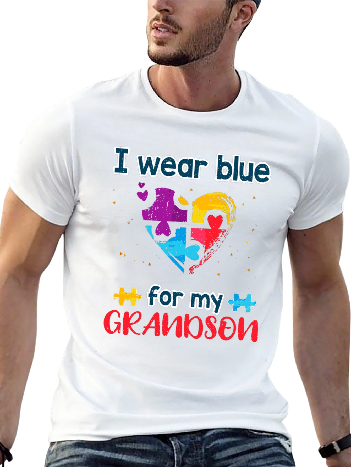 Autism Awareness Grandson T-Shirt: I Wear Blue