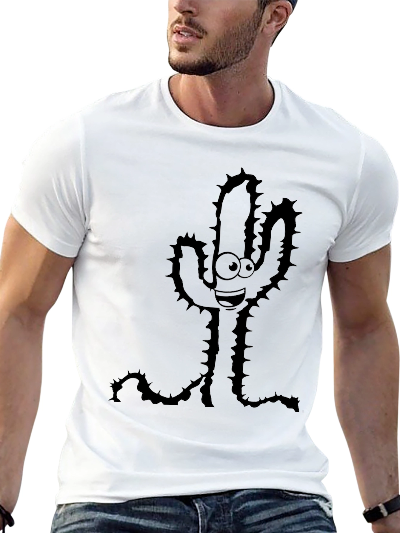 Cartoon Cactus Graphic Black T-Shirt