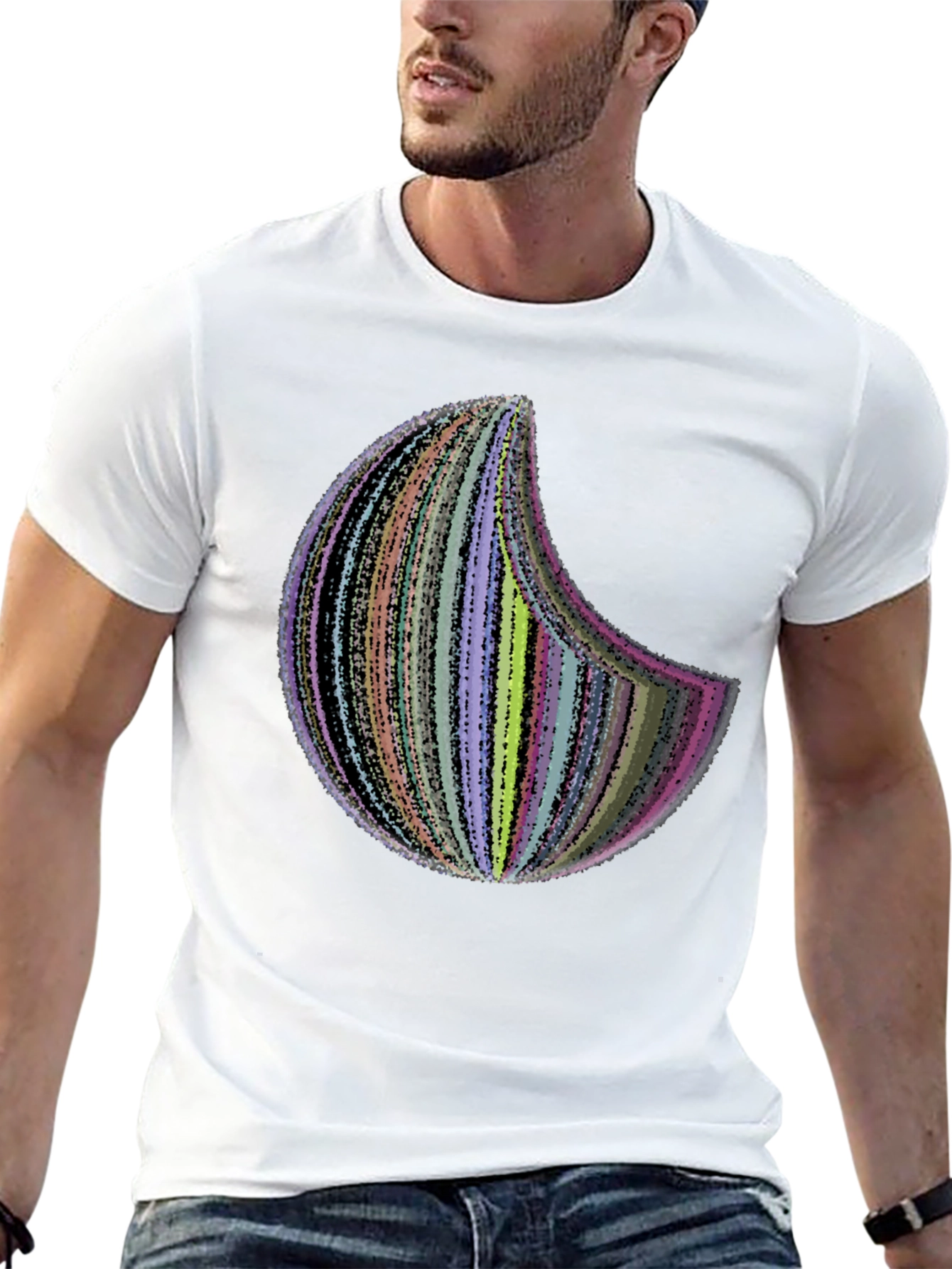 Abstract Crescent Moon Graphic Tee - Black