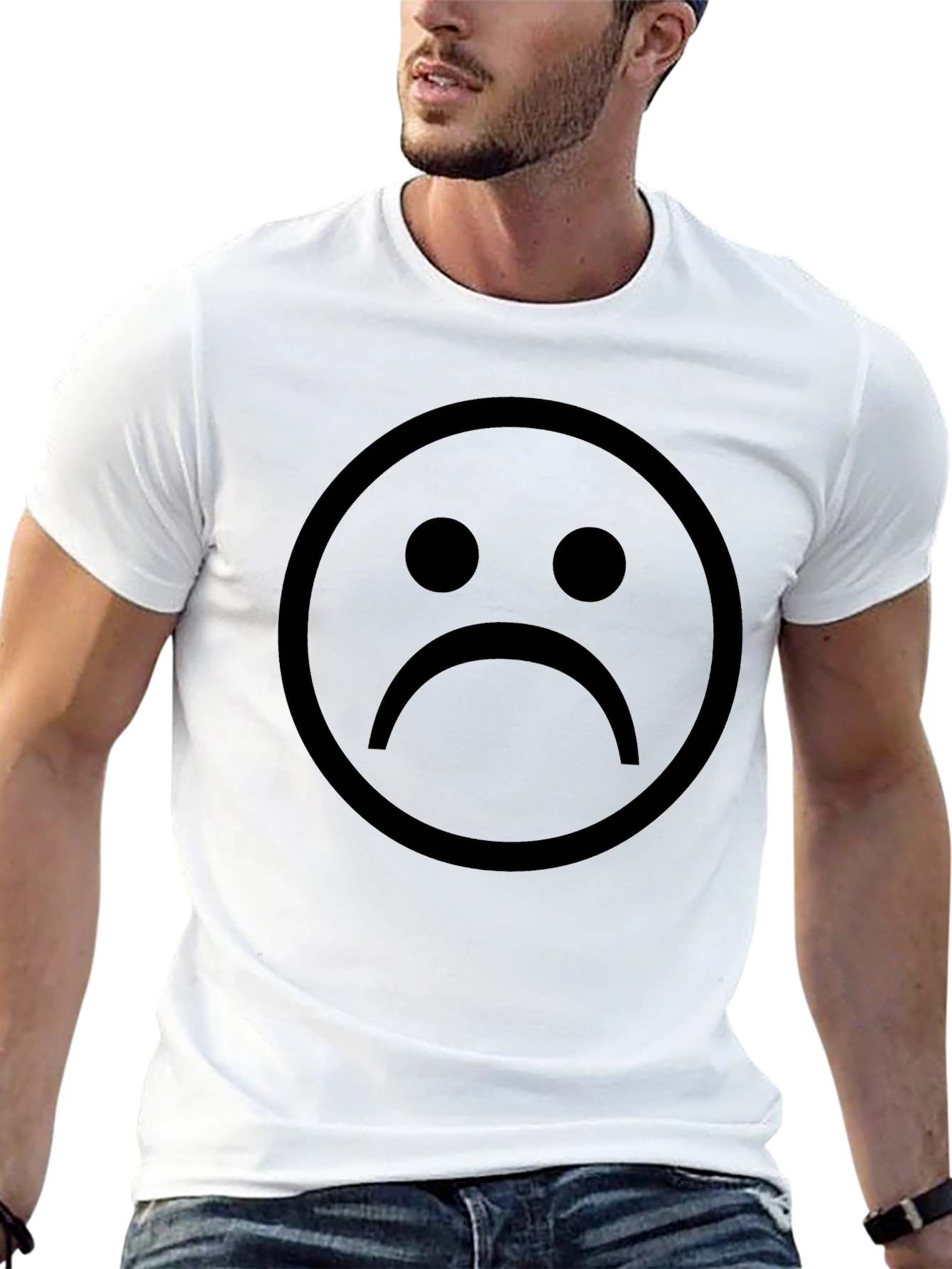 Sad Face Graphic Tee - Black Cotton Comfort
