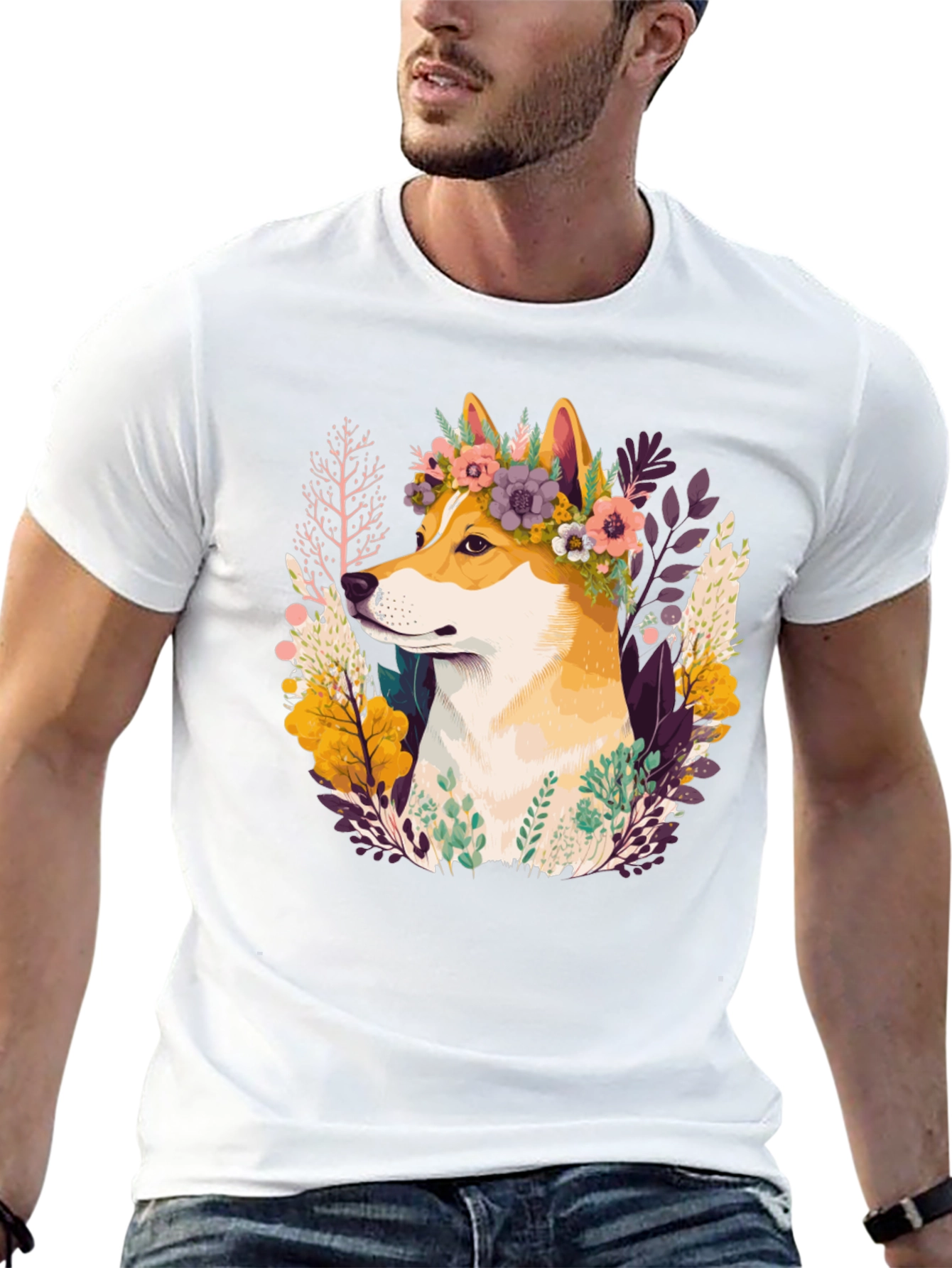 Shiba Inu Flower Crown Graphic Tee