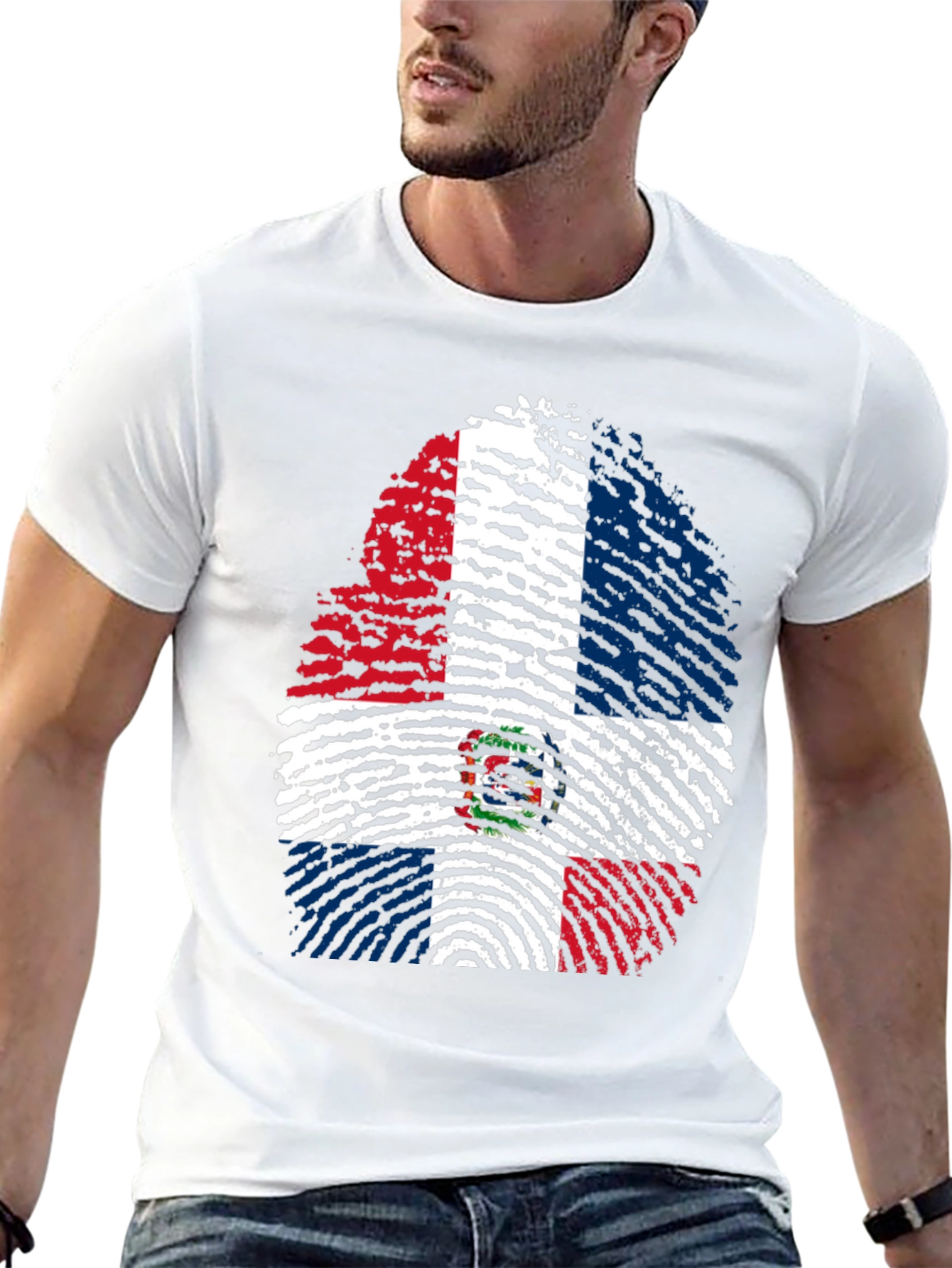 Dominican Republic Flag Fingerprint T-Shirt
