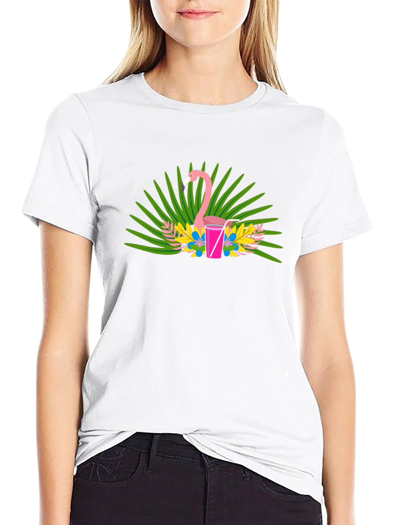 Flamingo Cocktail Graphic Tee - Black