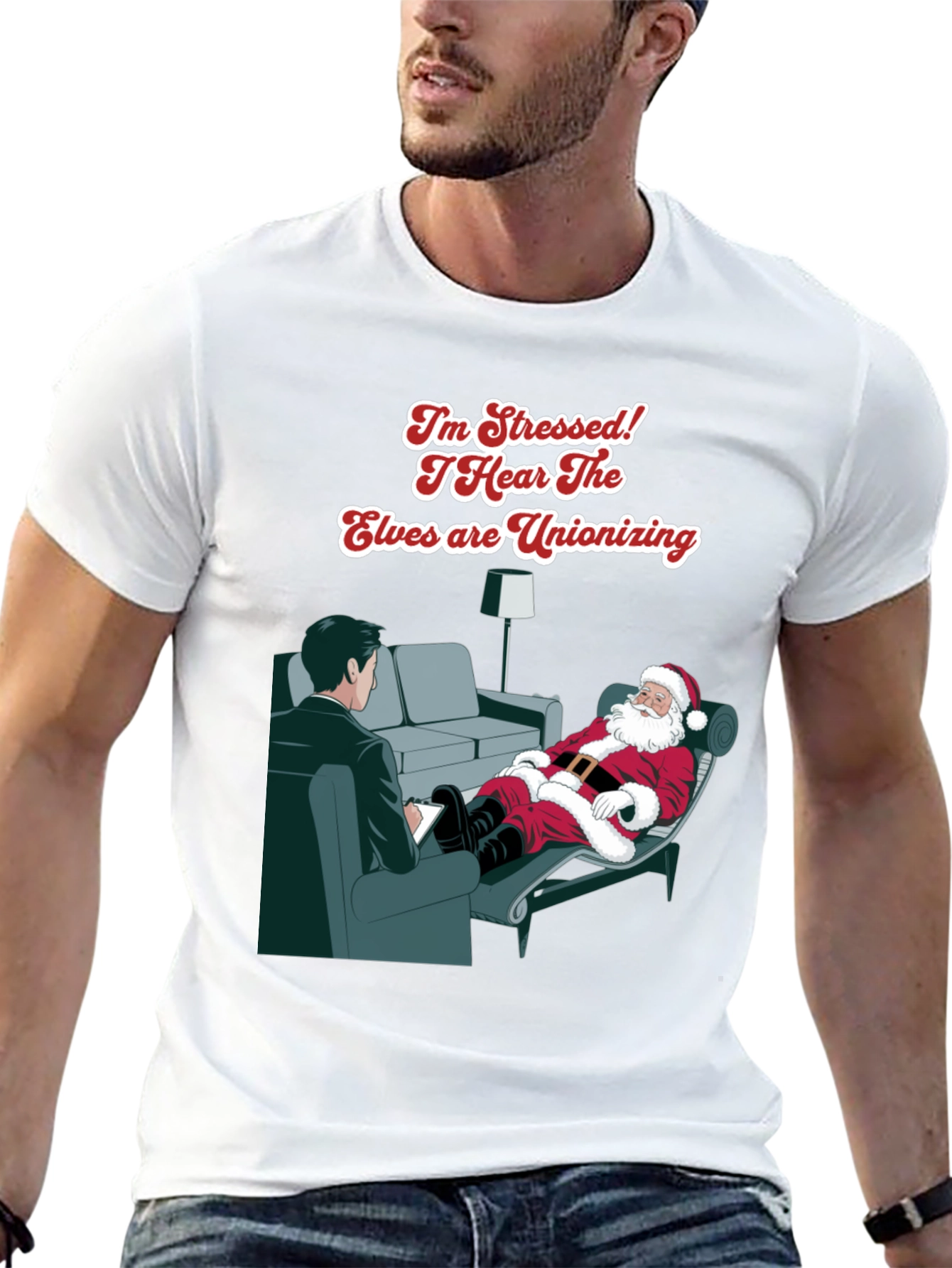 Stressed Santa T-Shirt: Elf Unionization Humor