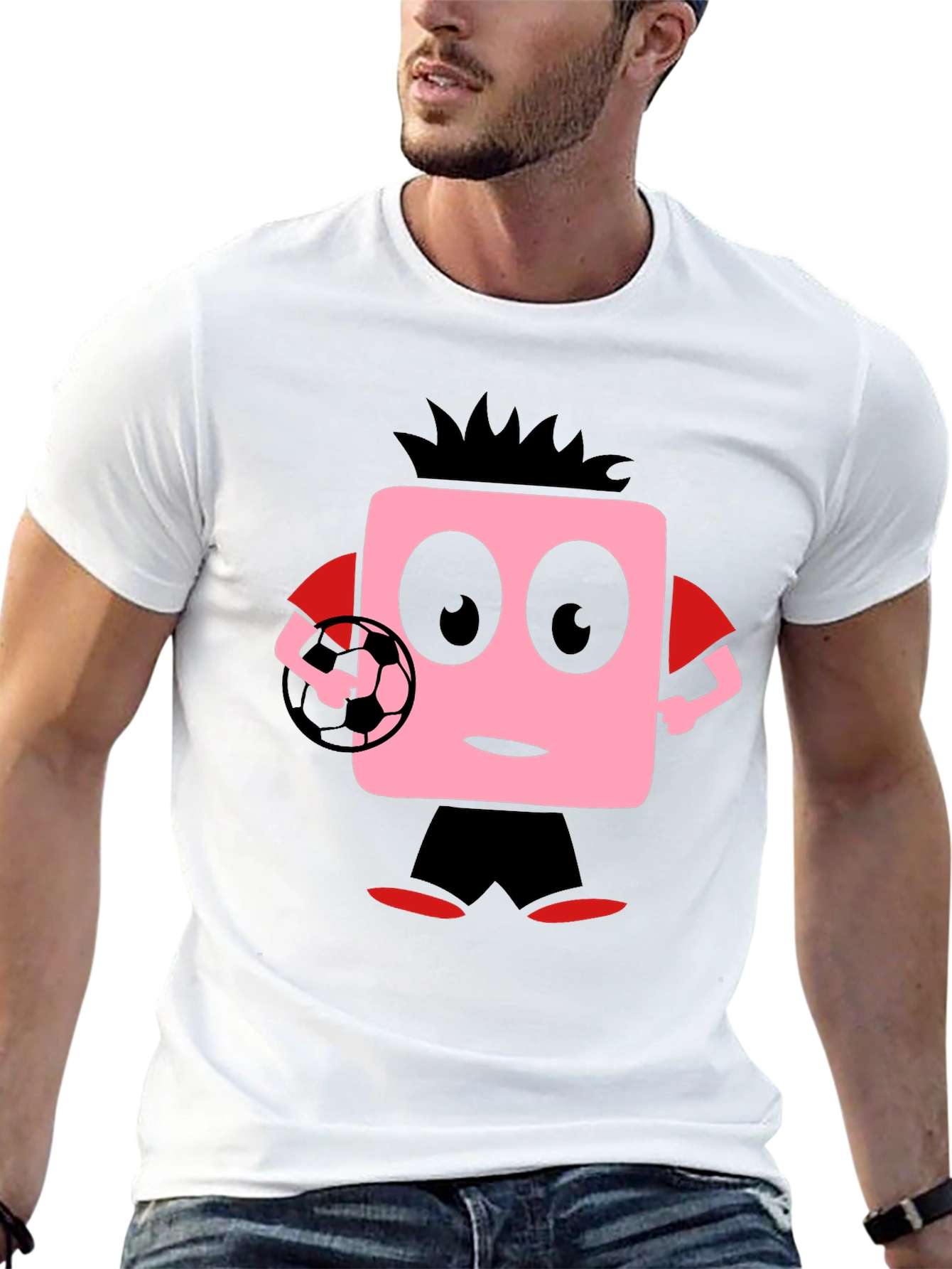 Funny Soccer Cartoon Black T-Shirt
