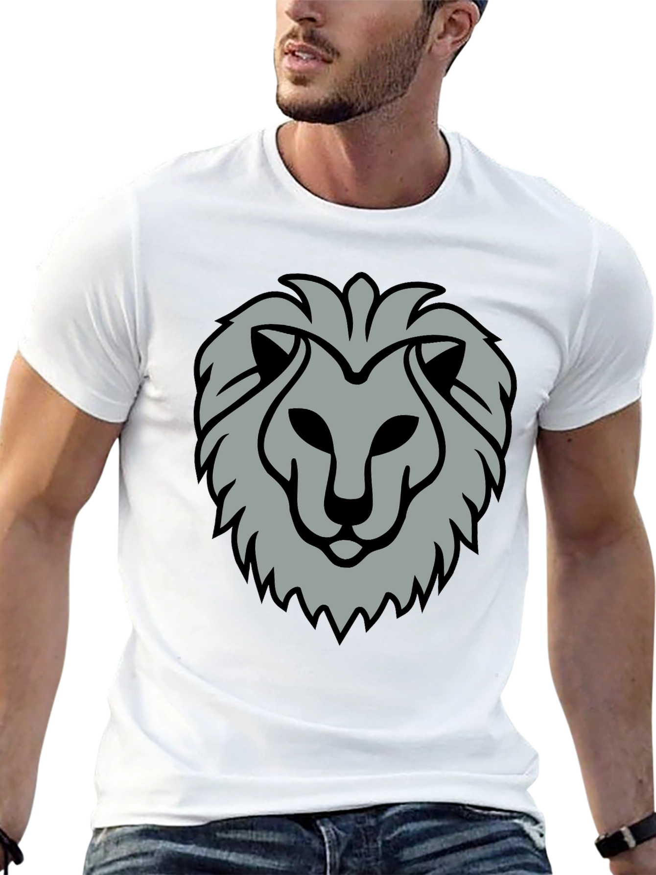 Lion Head Graphic Print Black T-Shirt