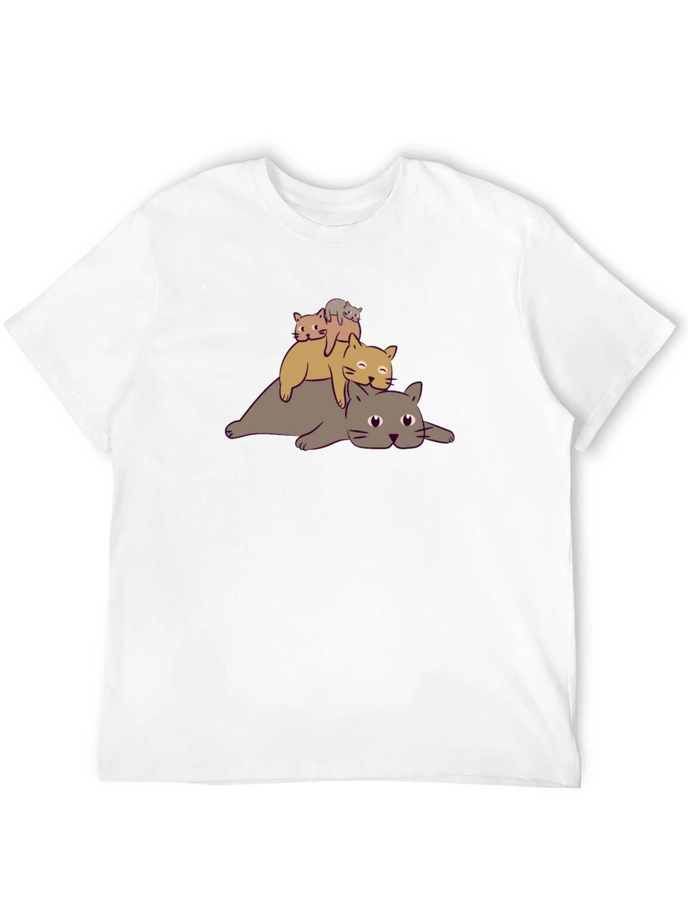 Stacked Cats Graphic Tee - Black Cotton T-Shirt