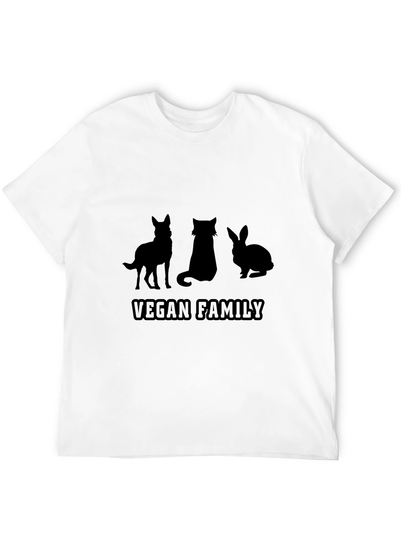 Vegan Family T-Shirt: Dog Cat Rabbit Silhouette Design