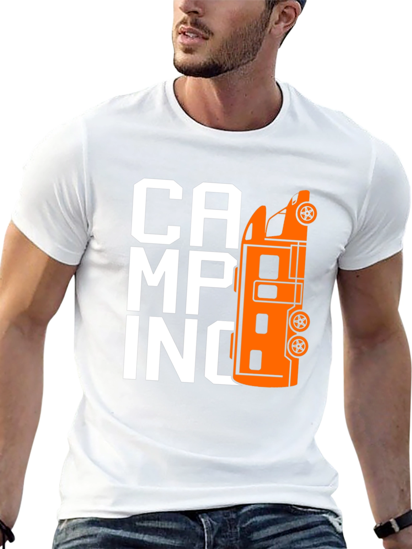 Camping Van Graphic Tee - Black Cotton T-Shirt