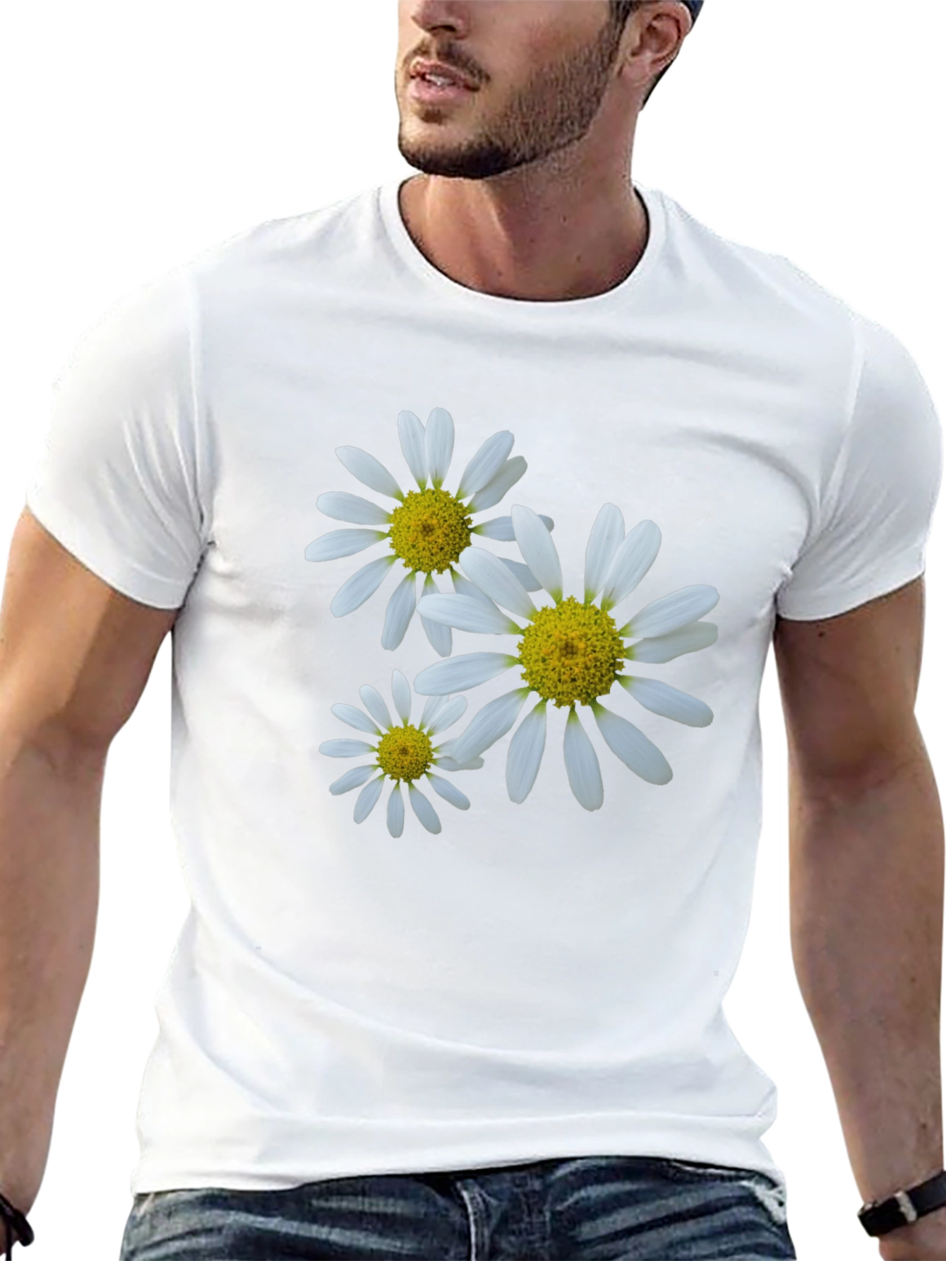 Daisy Flower Print Black T-Shirt