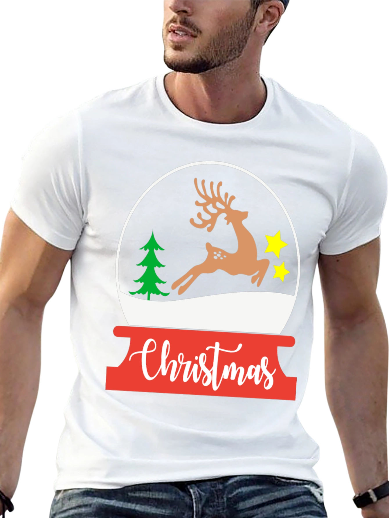 Christmas Deer Snow Globe T-Shirt - Holiday Graphic Tee