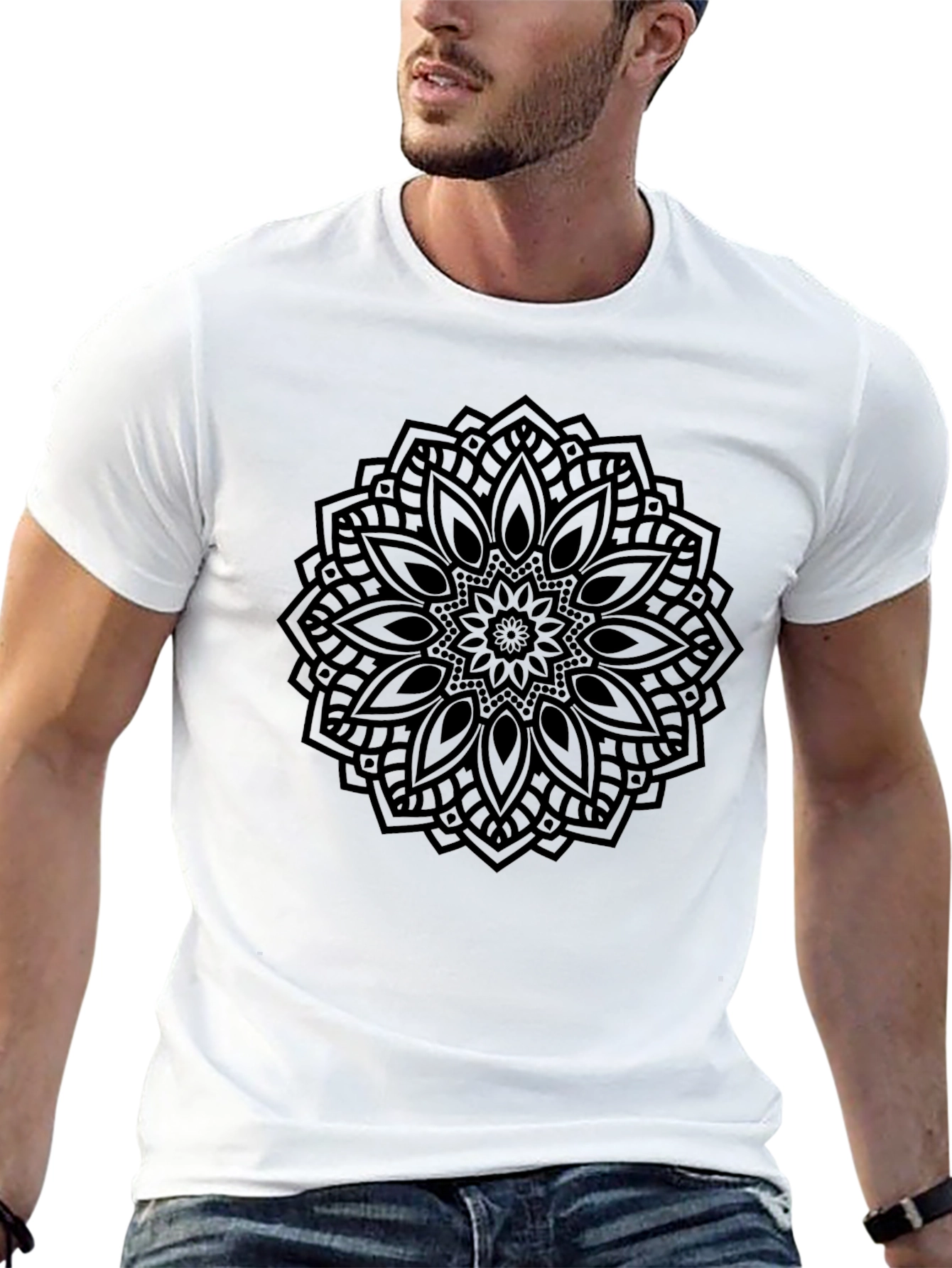 Mandala Print Mens Black T-Shirt