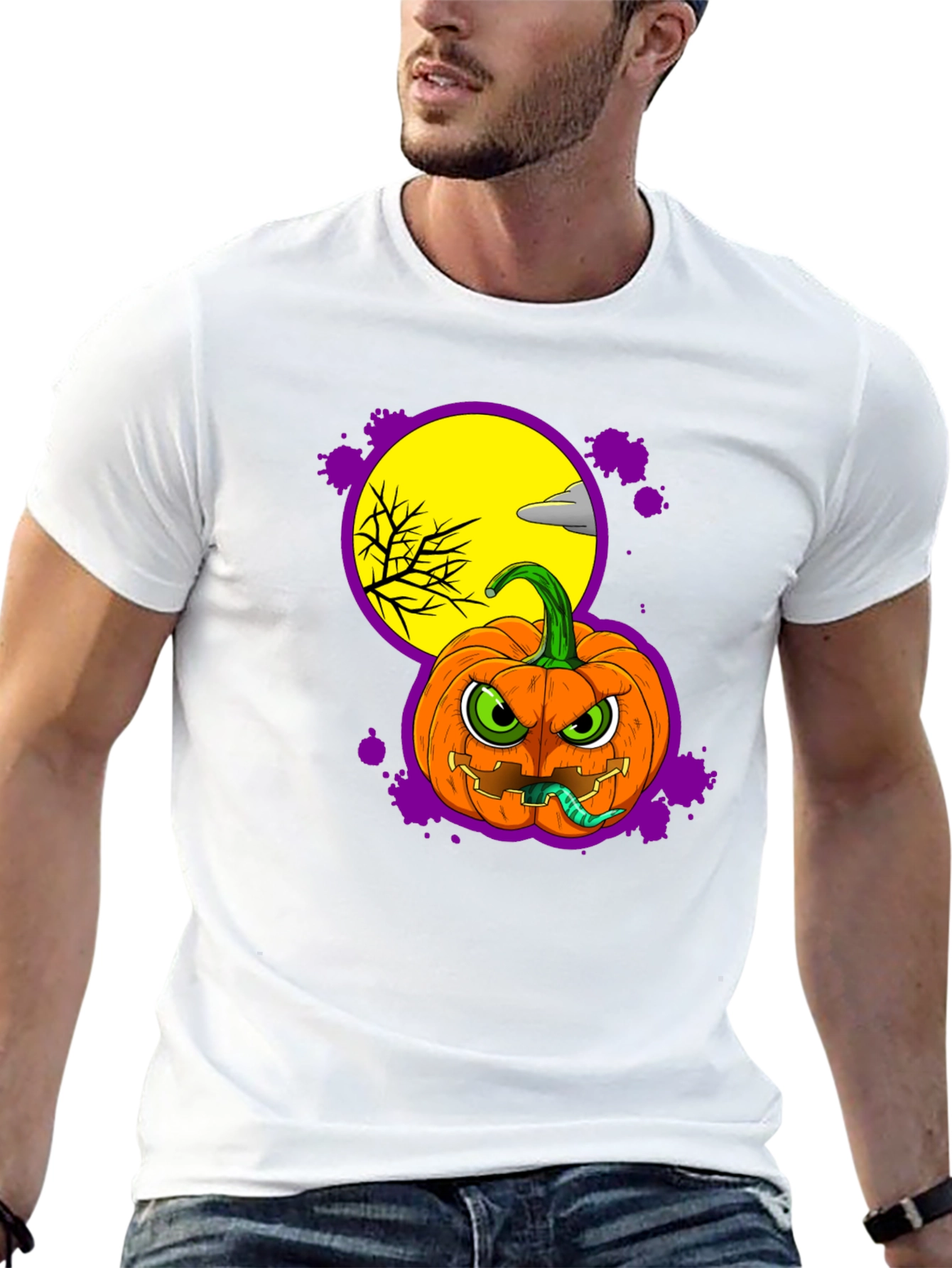 Halloween Pumpkin T-Shirt - Mens Black Graphic Tee