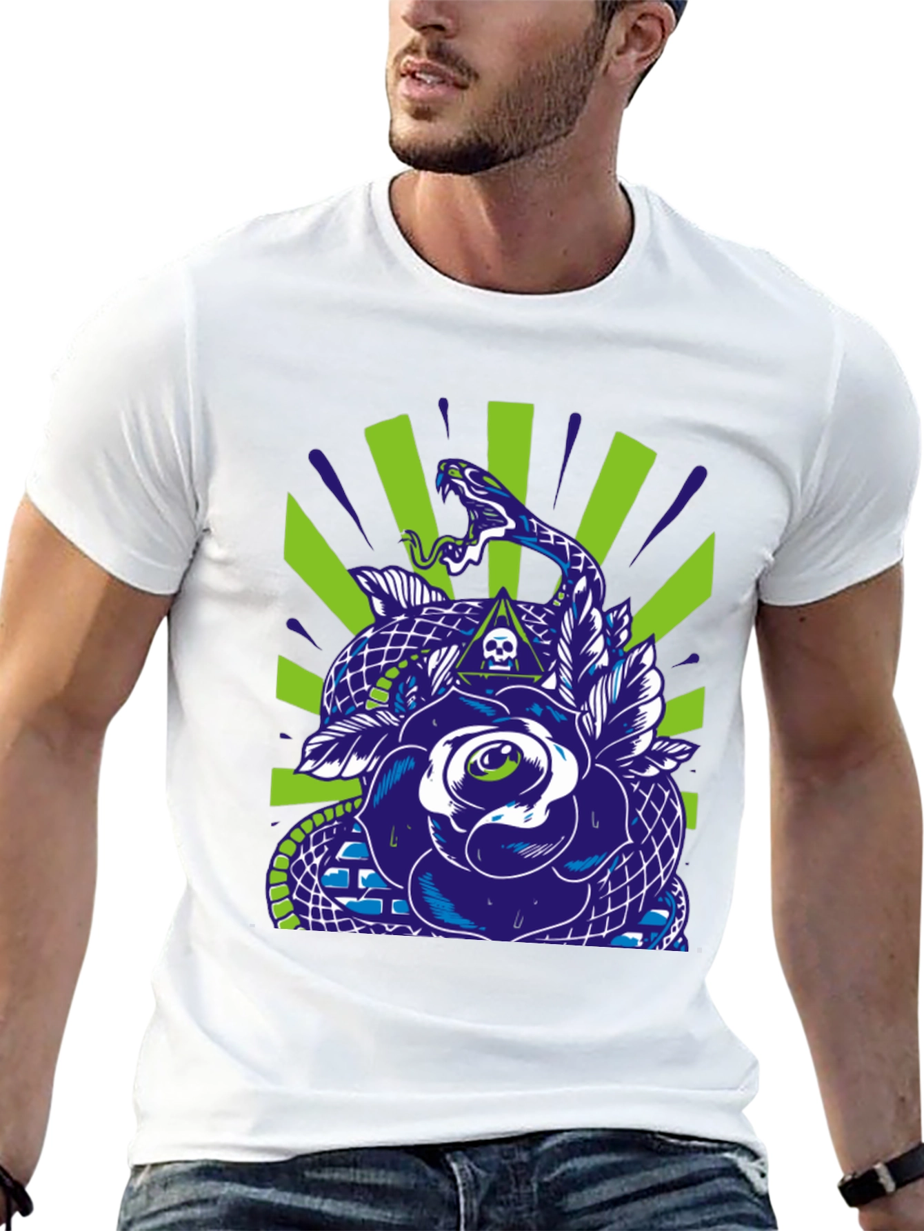 Snake & Rose Graphic Print Black T-Shirt
